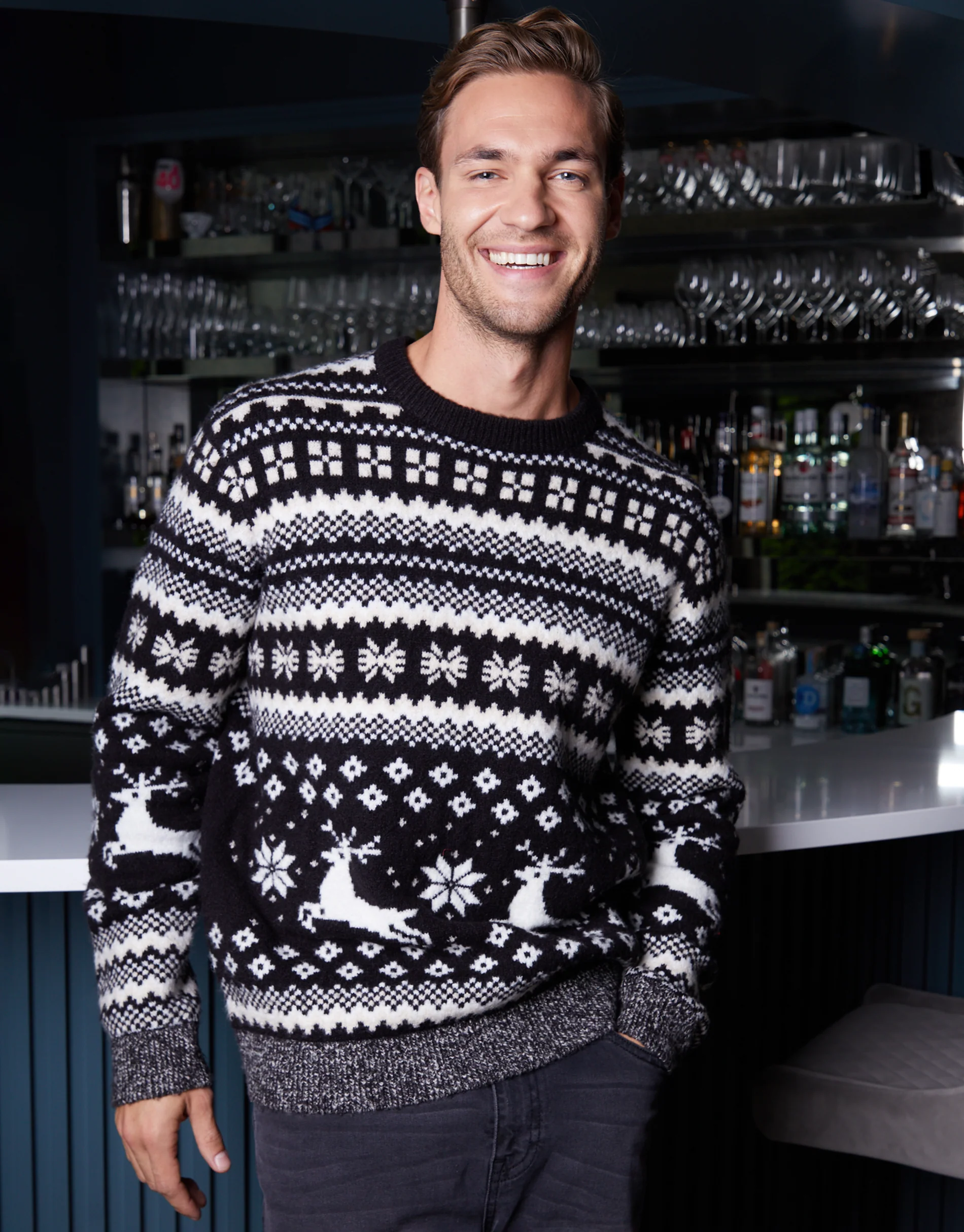 Christmas Fairisle Knitted Jumper in Black