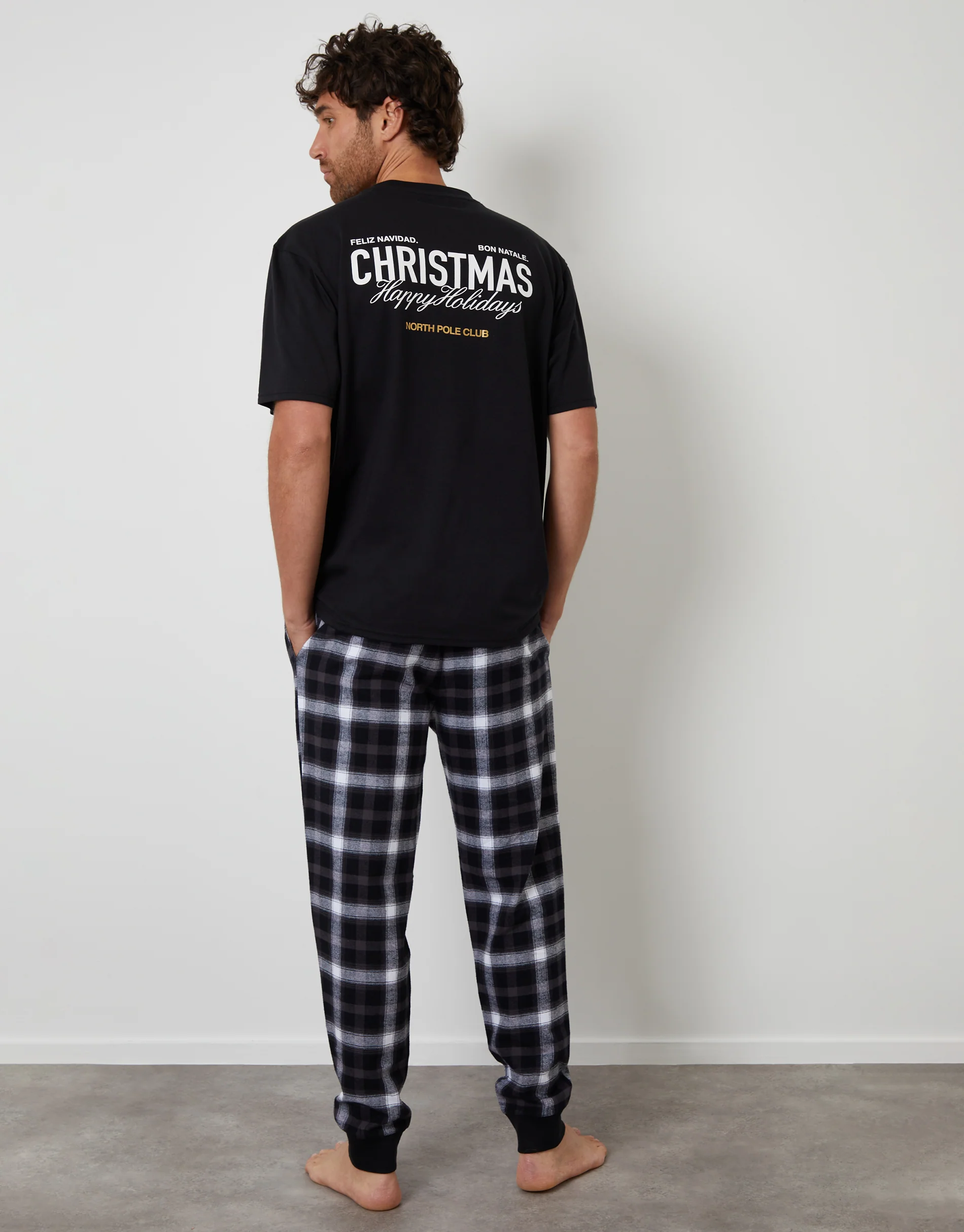 Christmas Graphic Check Pyjama Set in Black - Image 2