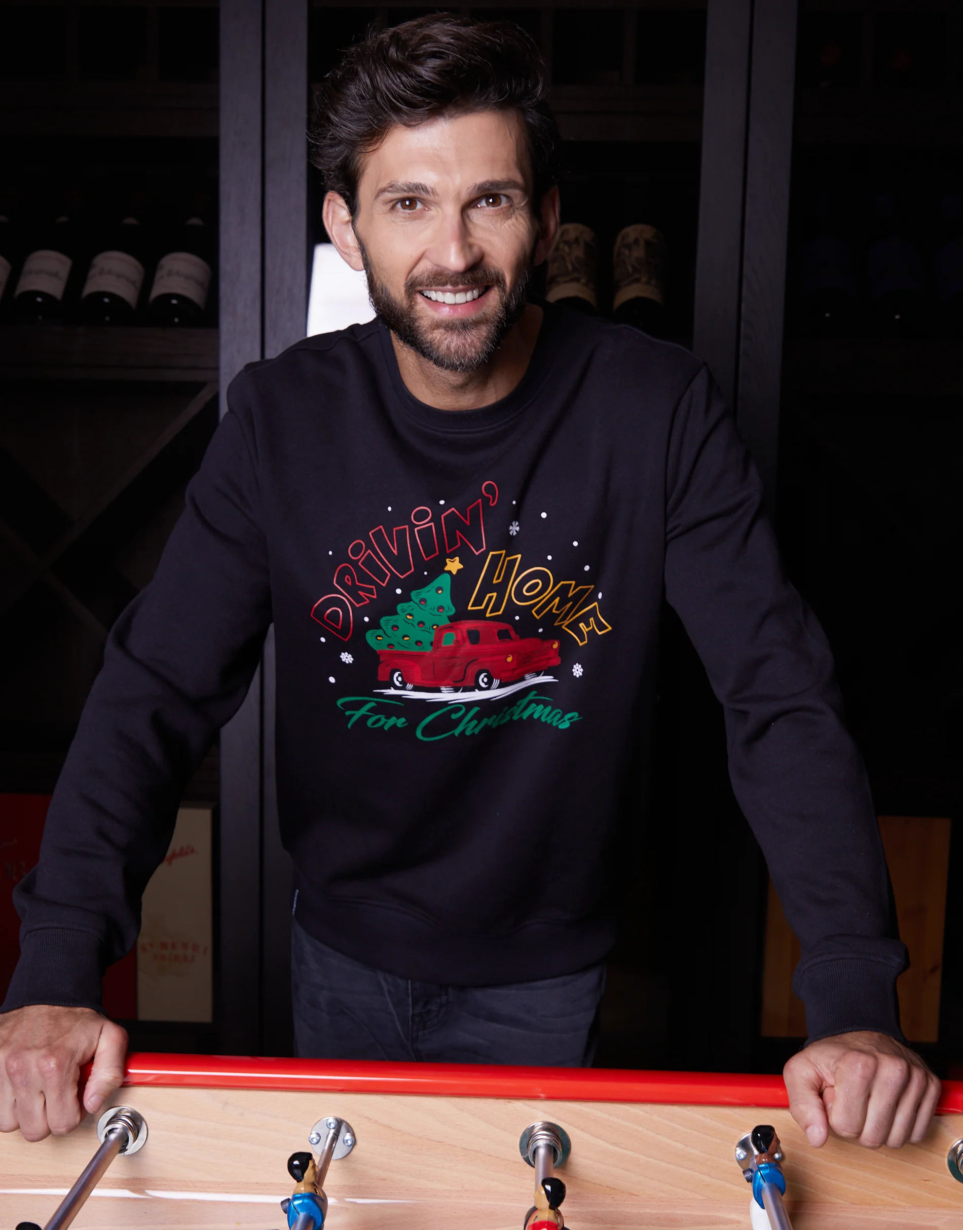 Christmas Graphic Print Crew Neck Sweatshirt in Black