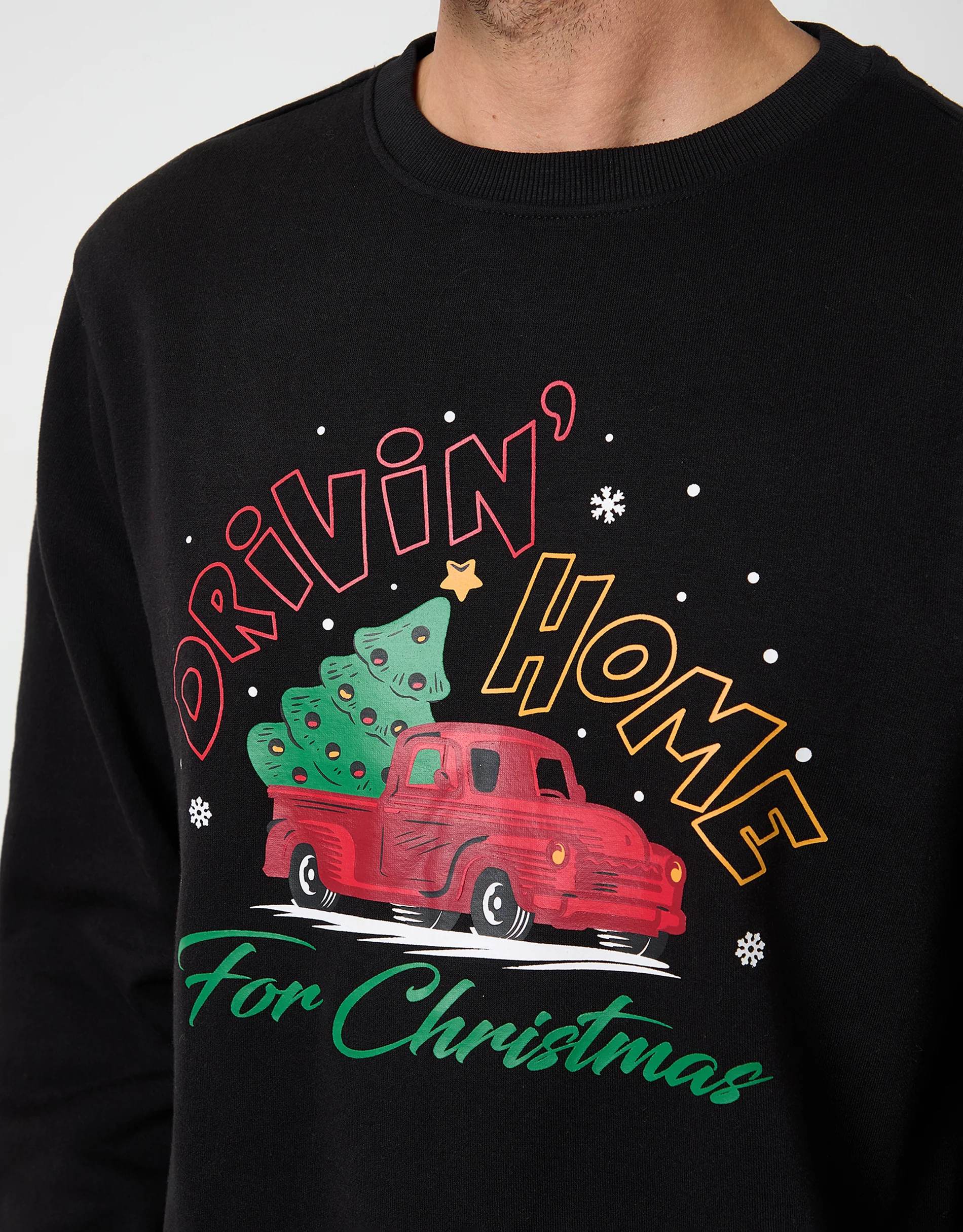 Christmas Graphic Print Crew Neck Sweatshirt in Black - Image 5