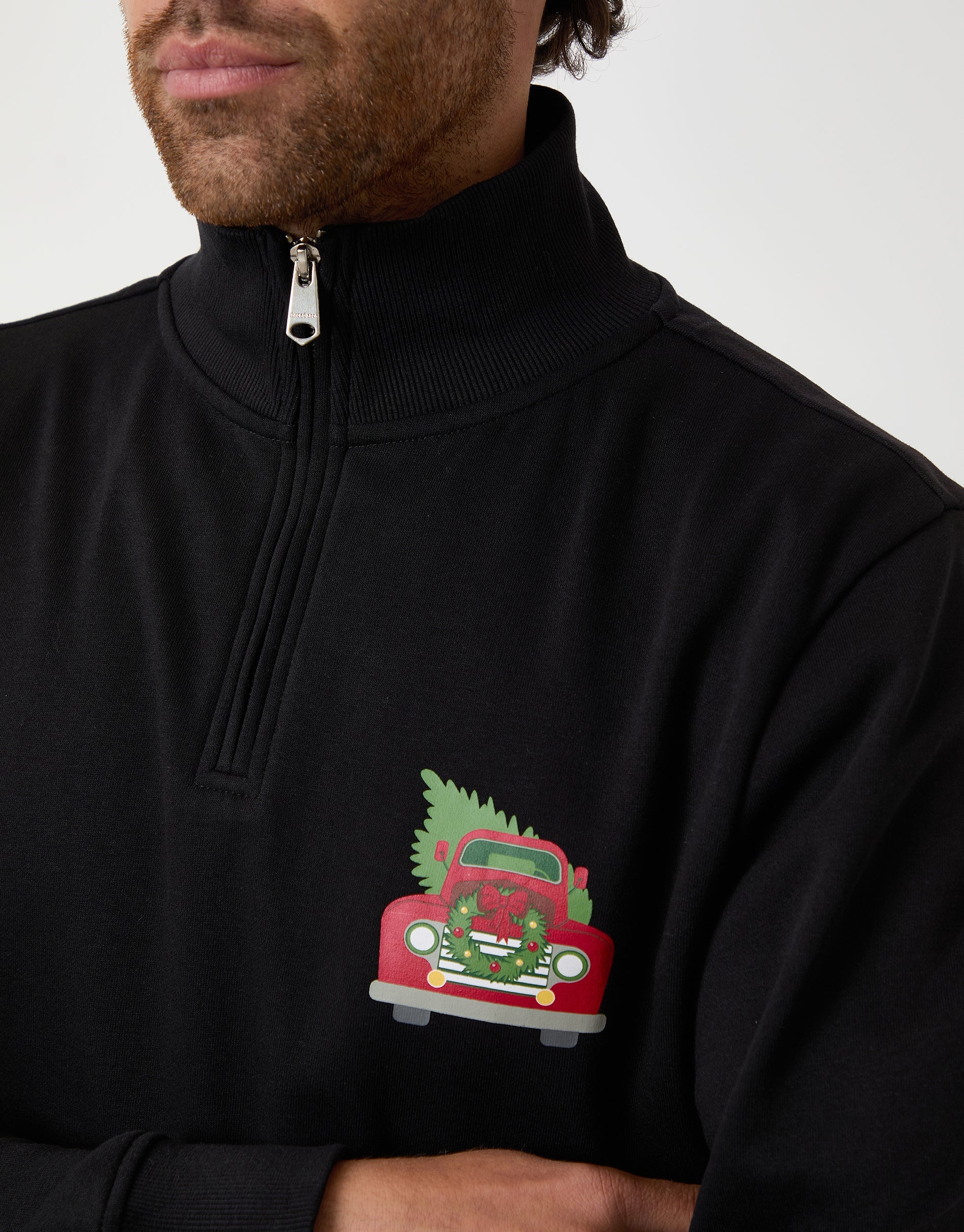 Christmas Graphic Print Quarter Zip Sweatshirt in Black - Image 4