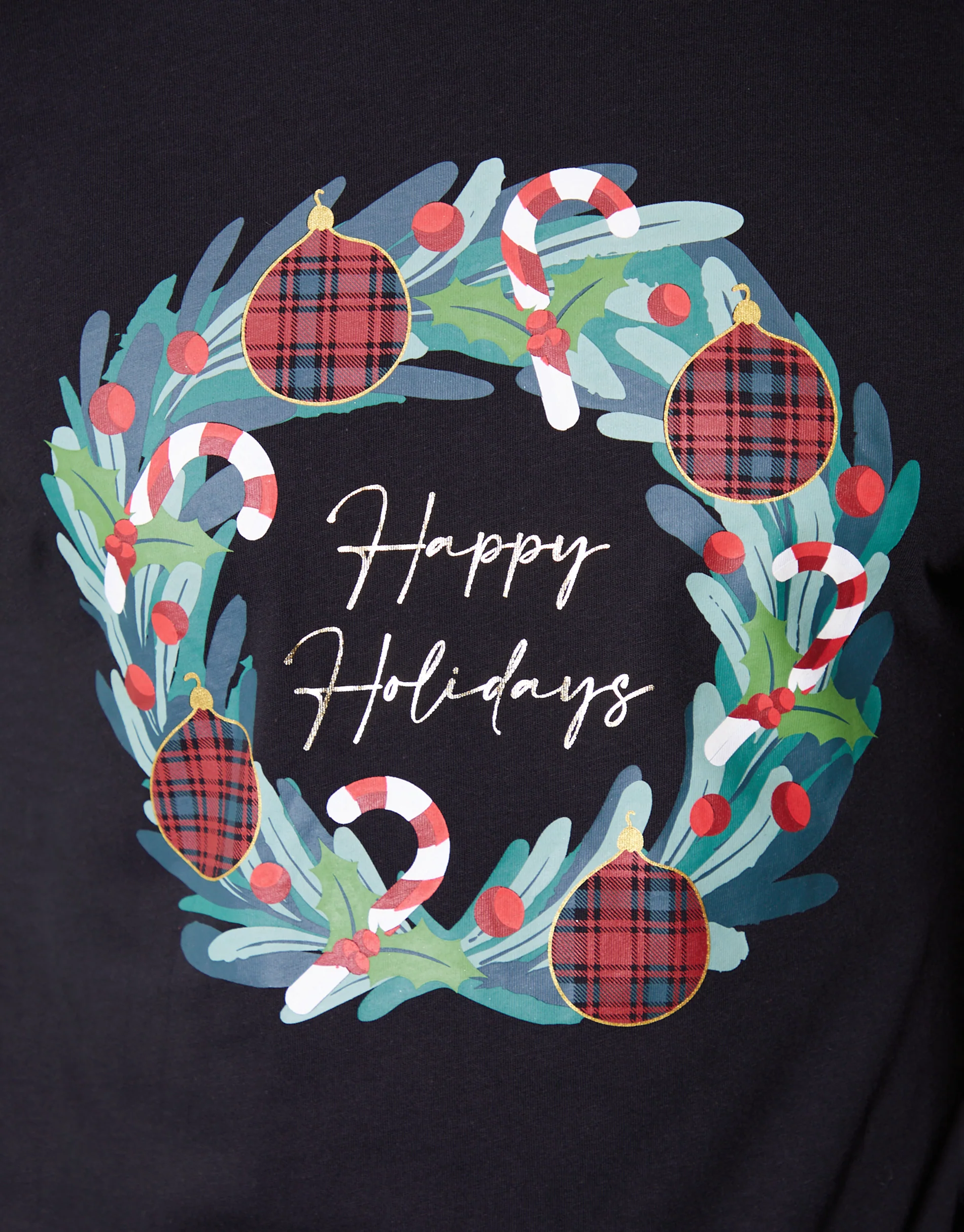 Christmas Wreath Long Pyjama Set in Black - Image 5