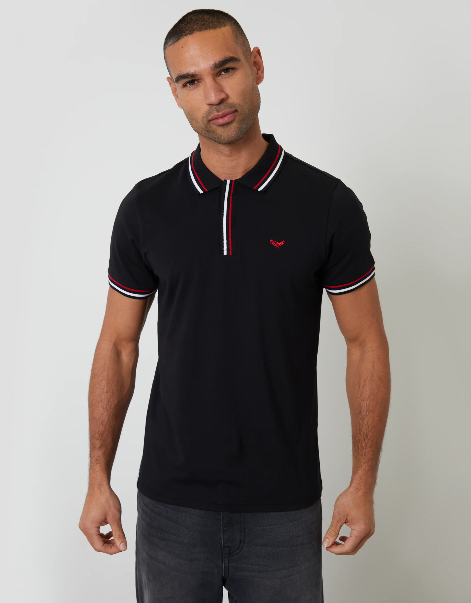 Contrast Tipping Hidden Placket Polo Shirt in Black