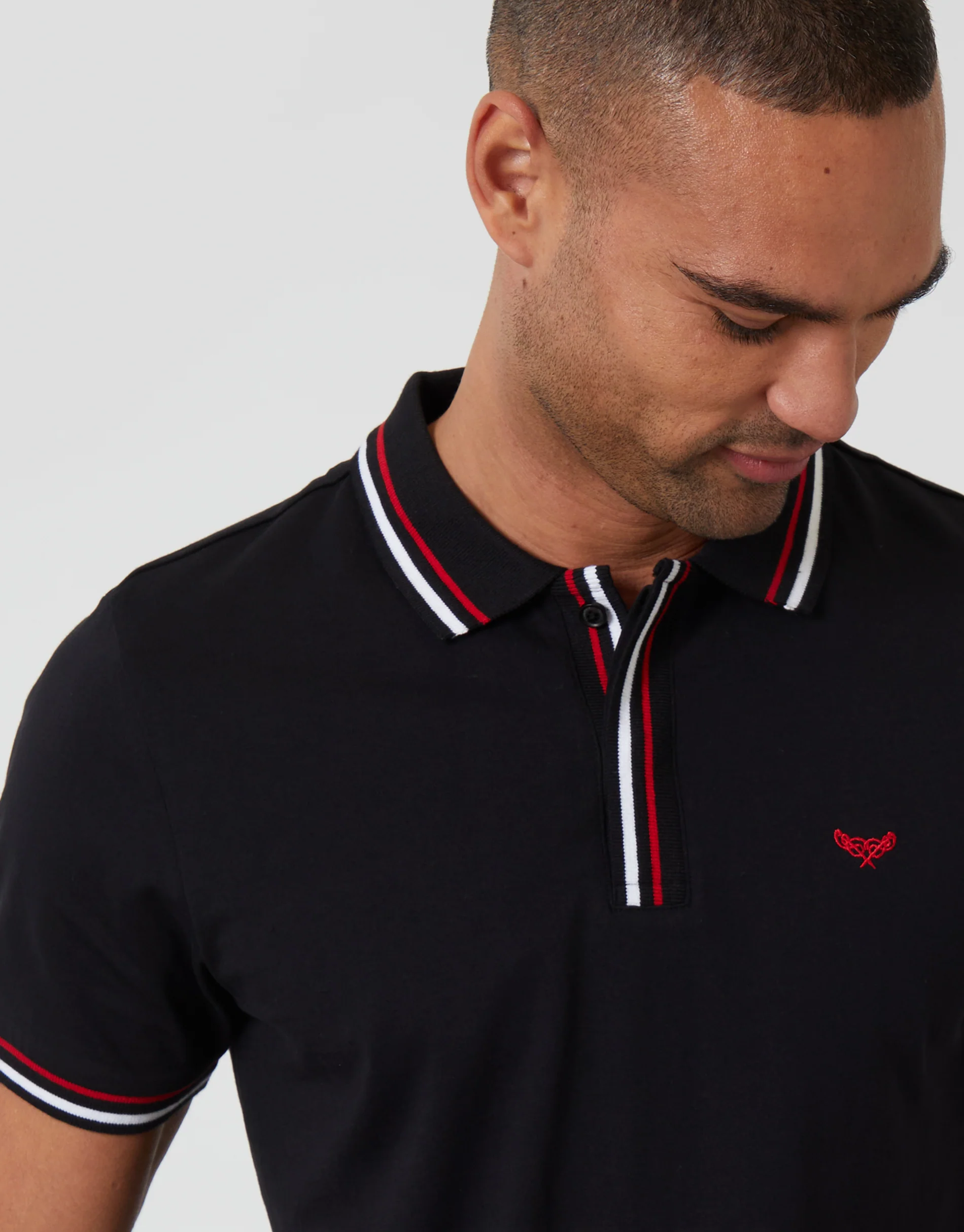Contrast Tipping Hidden Placket Polo Shirt in Black - Image 4