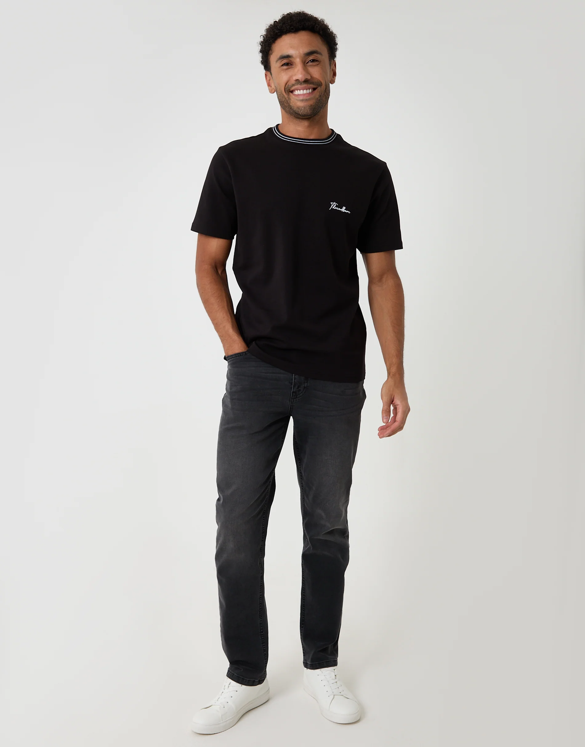 Cotton Crew Neck Script T-Shirt in Black - Image 3