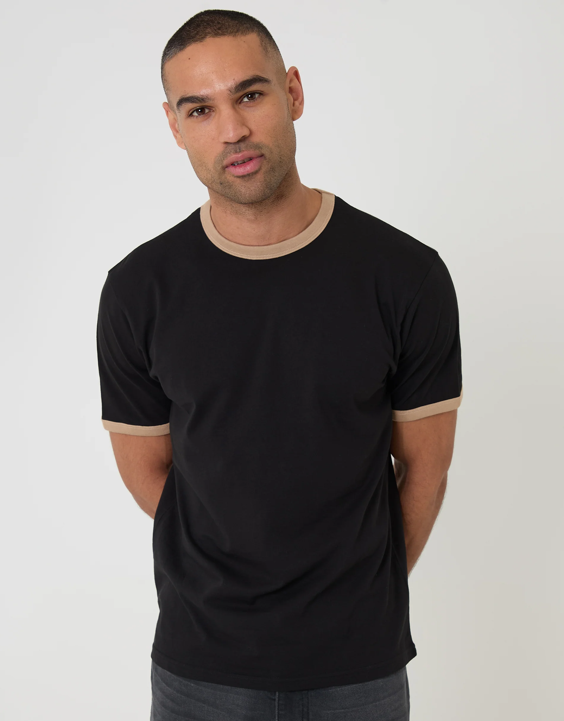 Cotton Ringer T-Shirt in Black
