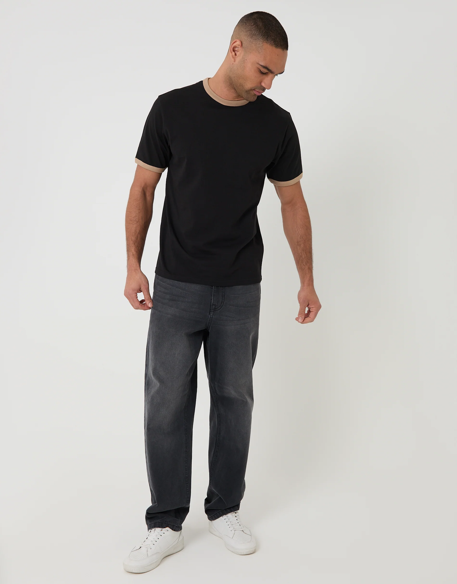 Cotton Ringer T-Shirt in Black - Image 3