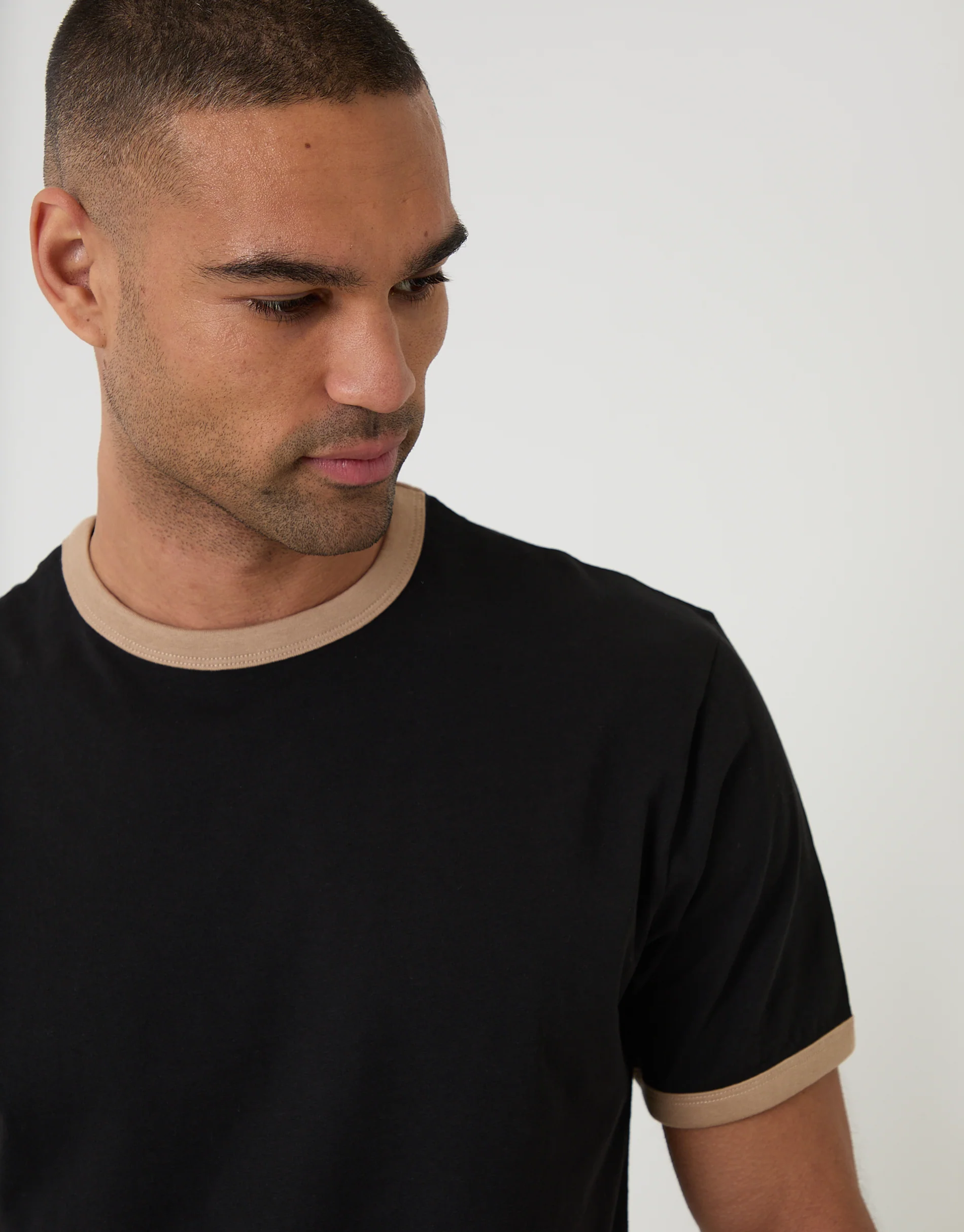 Cotton Ringer T-Shirt in Black - Image 4