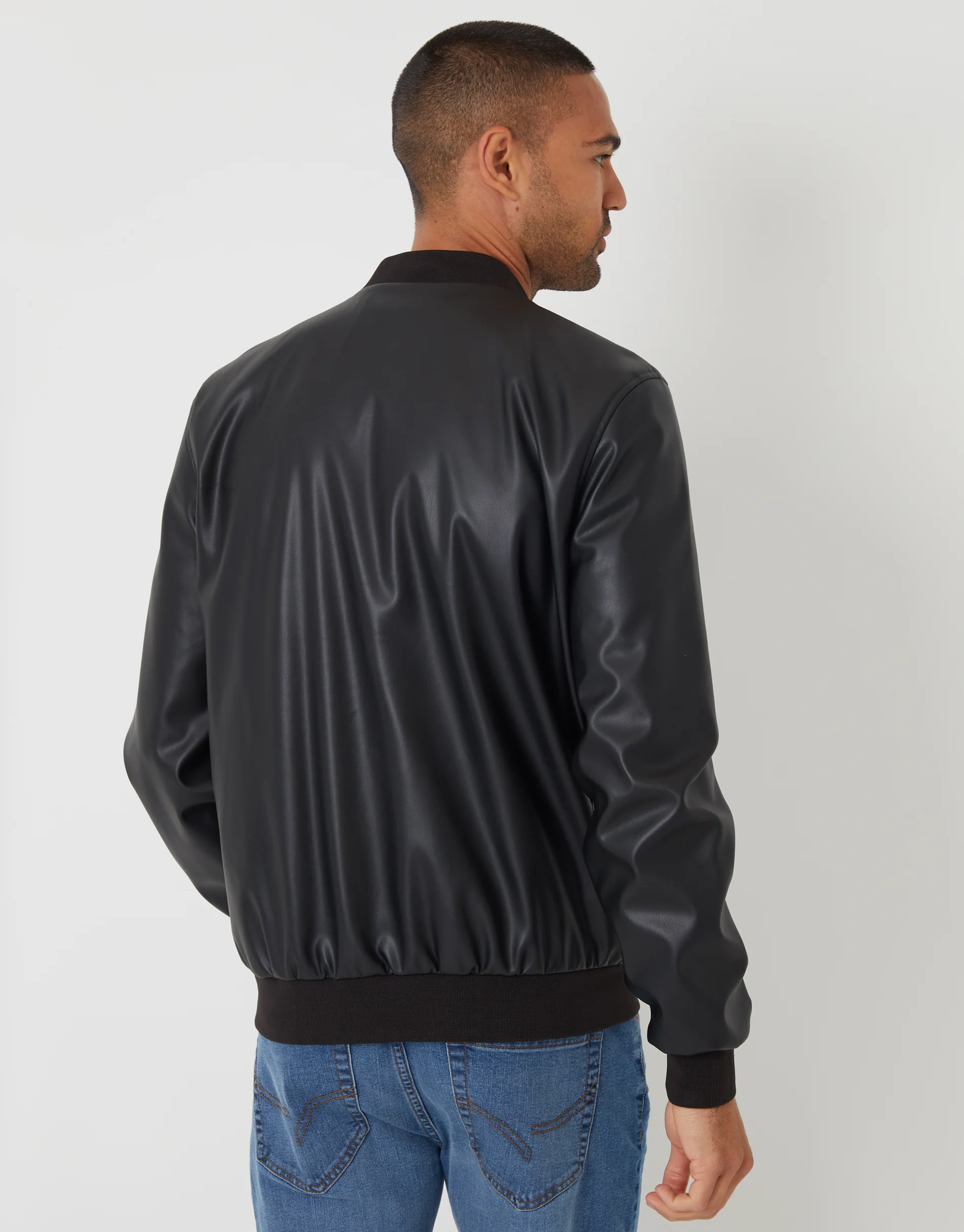 Faux Leather Biker Jacket in Black - Image 2