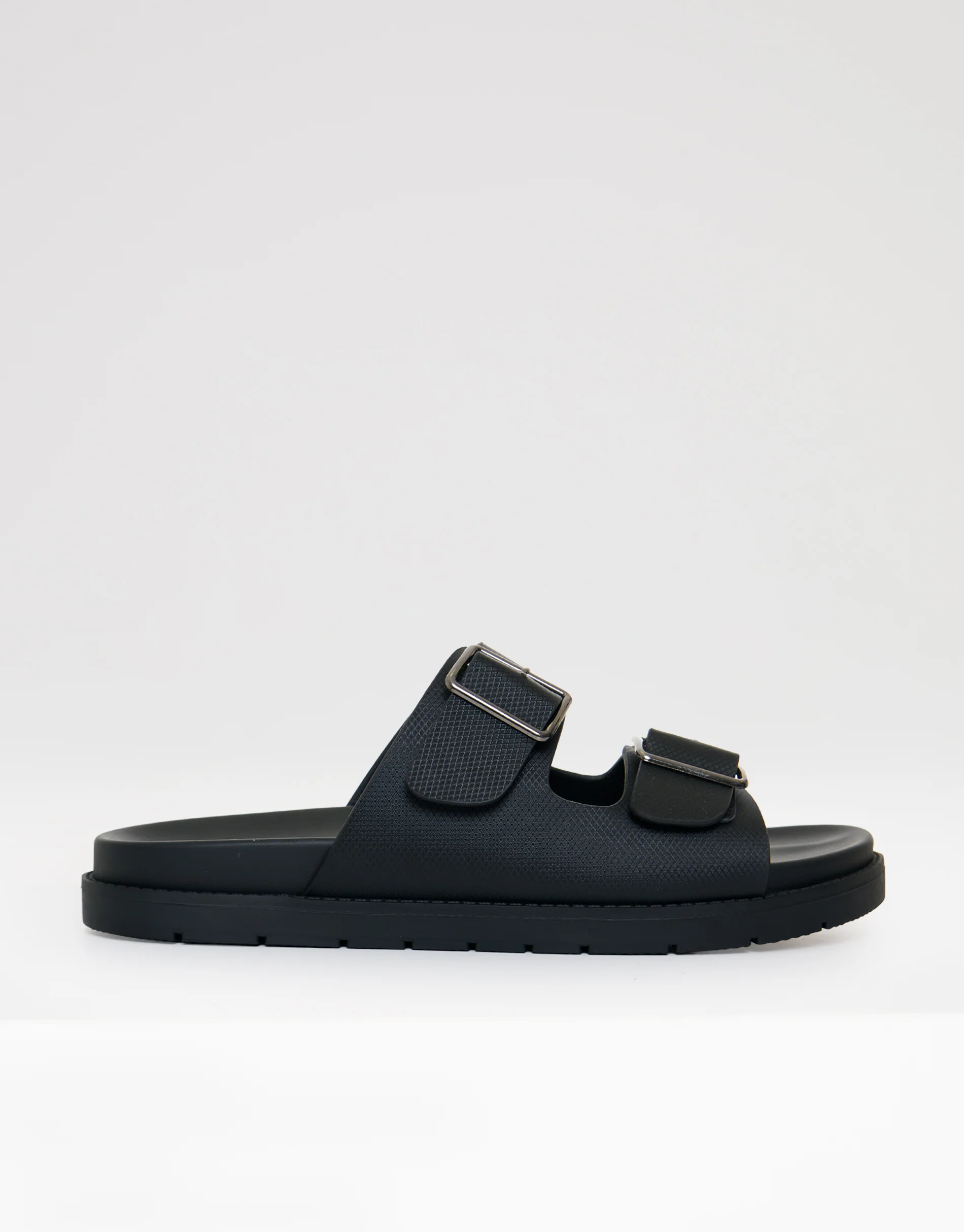 Faux Leather Buckle Strap Sandals in Black