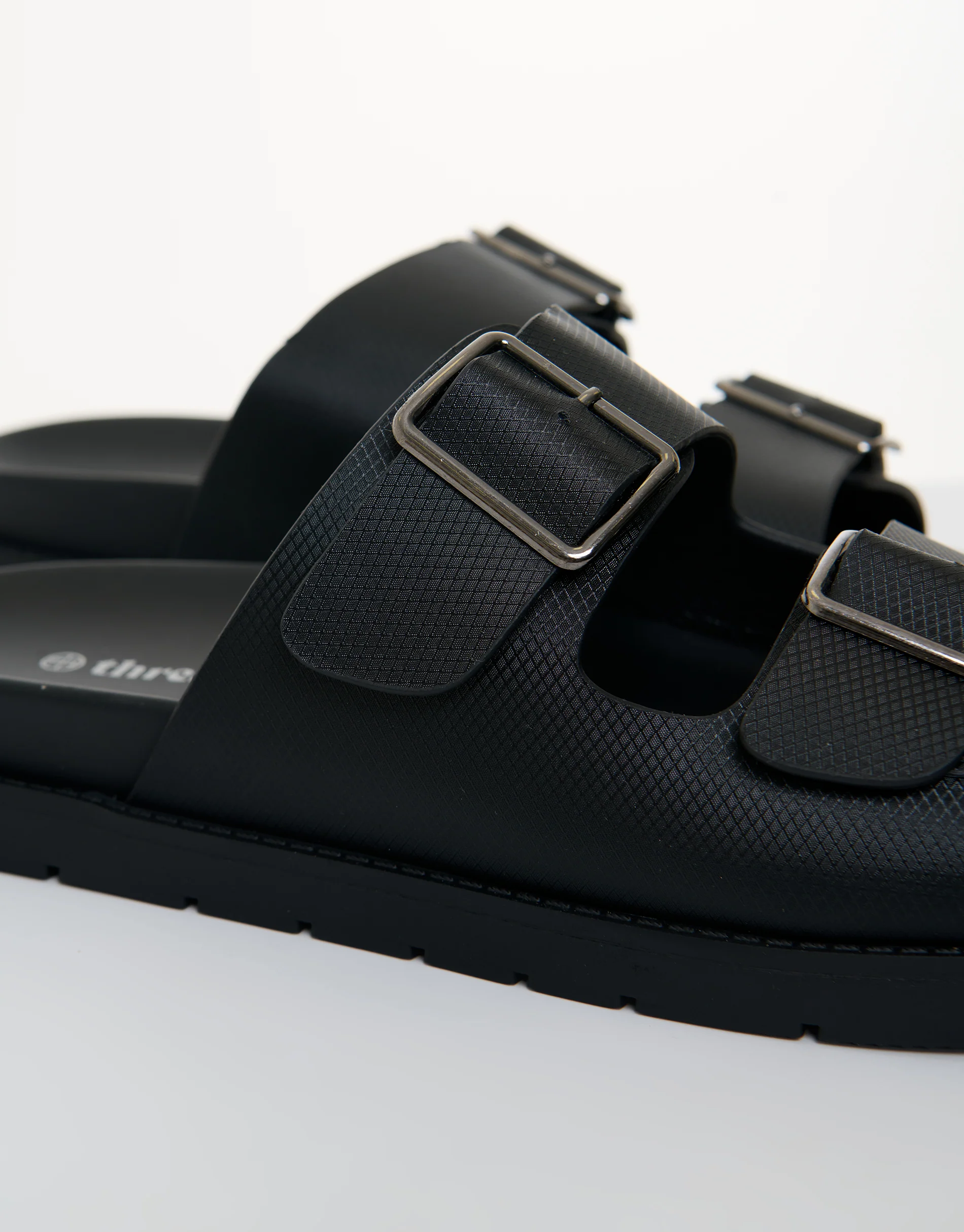 Faux Leather Buckle Strap Sandals in Black - Image 3