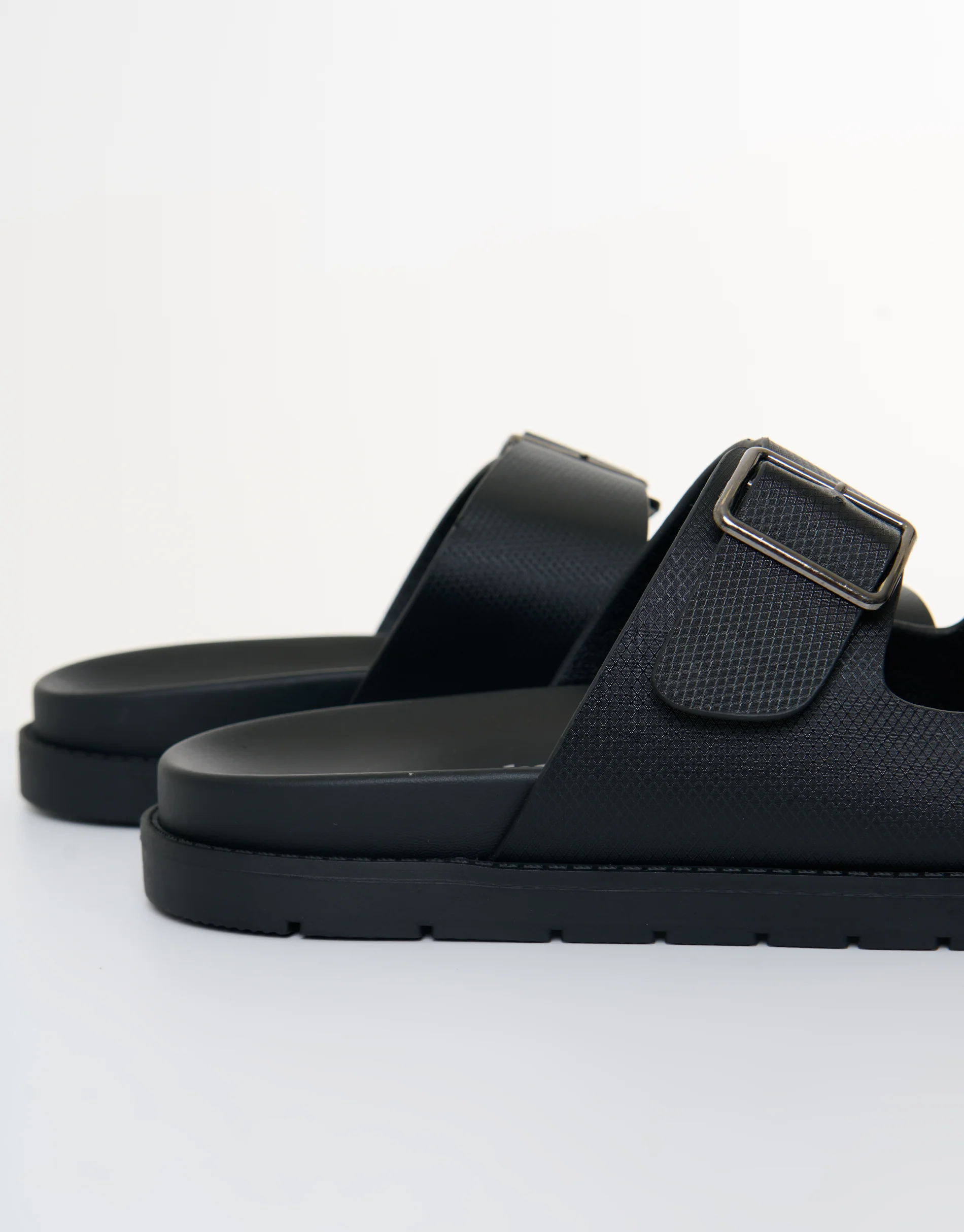 Faux Leather Buckle Strap Sandals in Black - Image 4