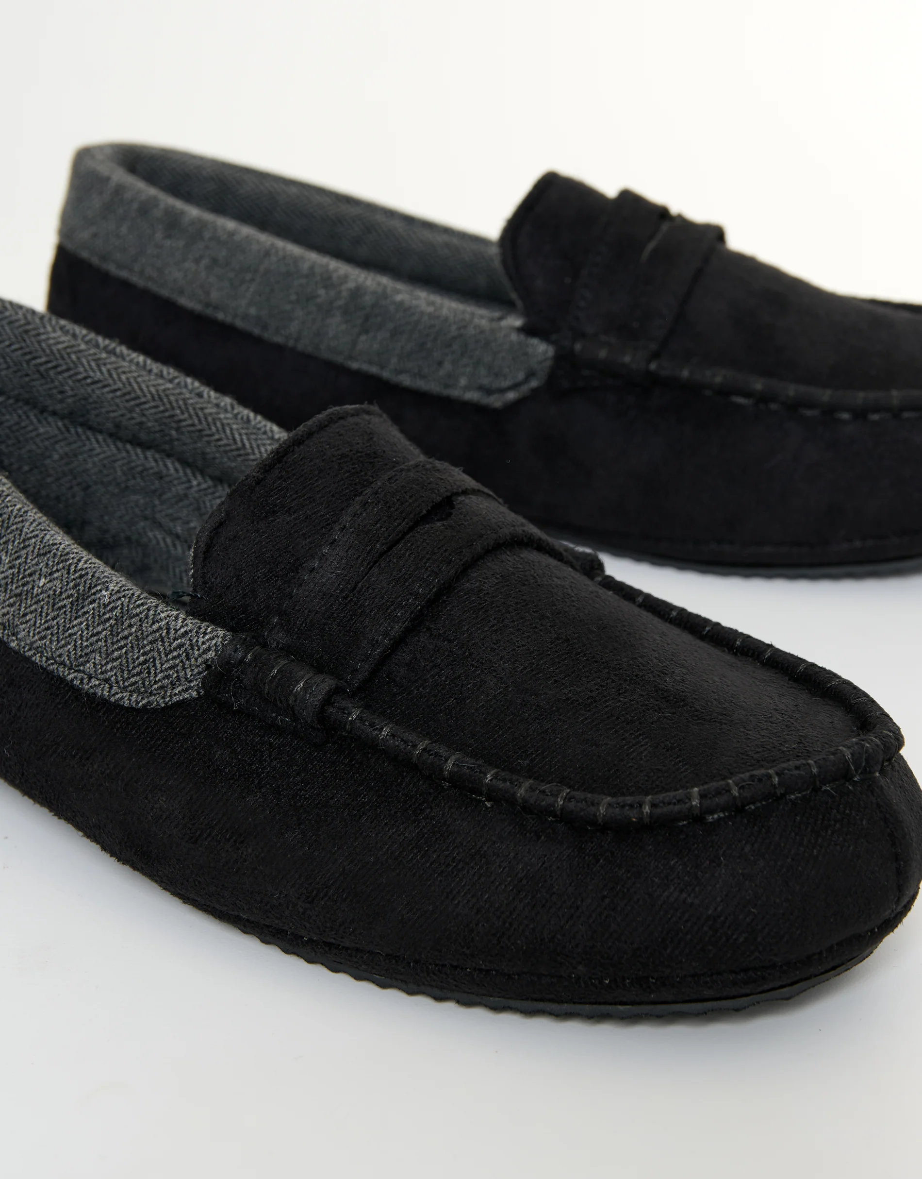 Faux Suede Fabric Trim Moccasin Slippers in Black - Image 3