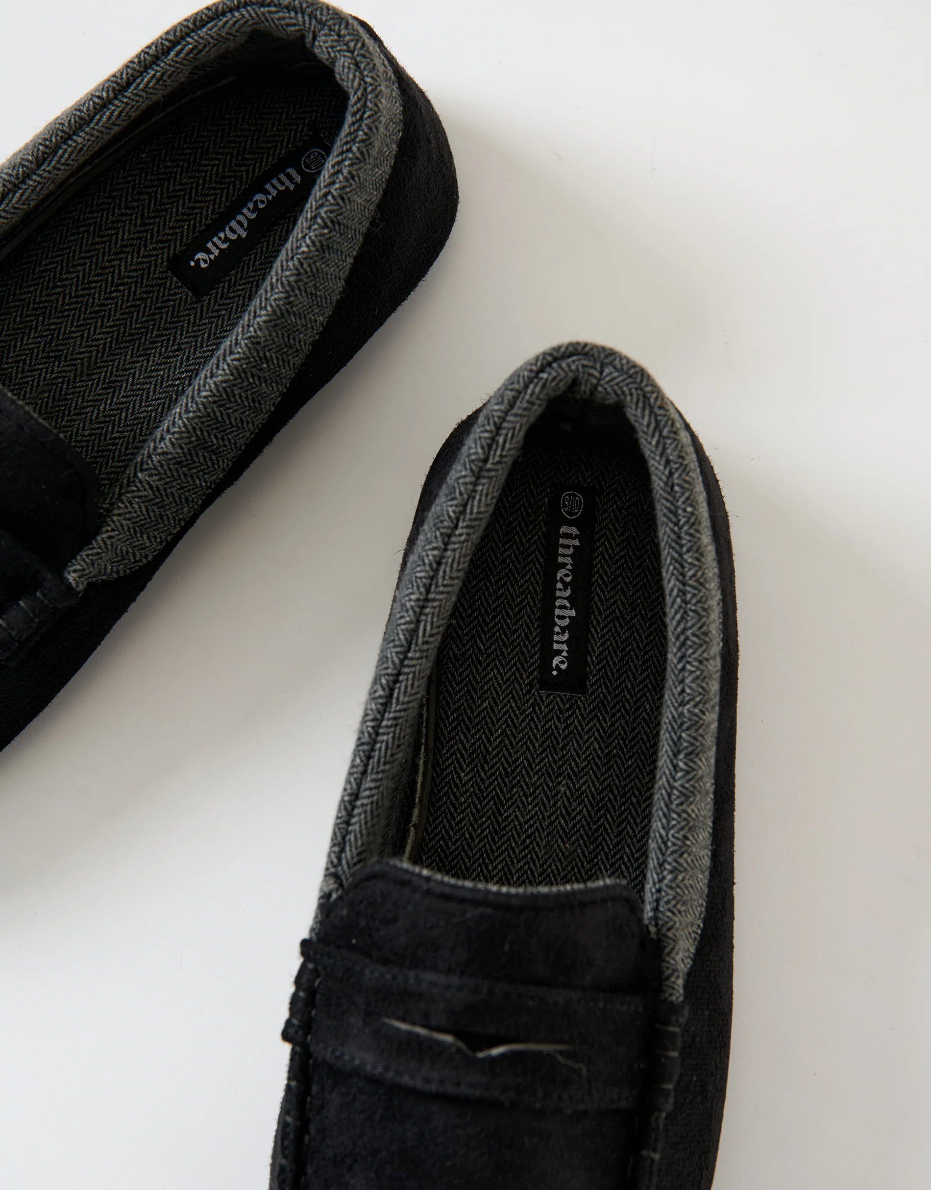 Faux Suede Fabric Trim Moccasin Slippers in Black - Image 4