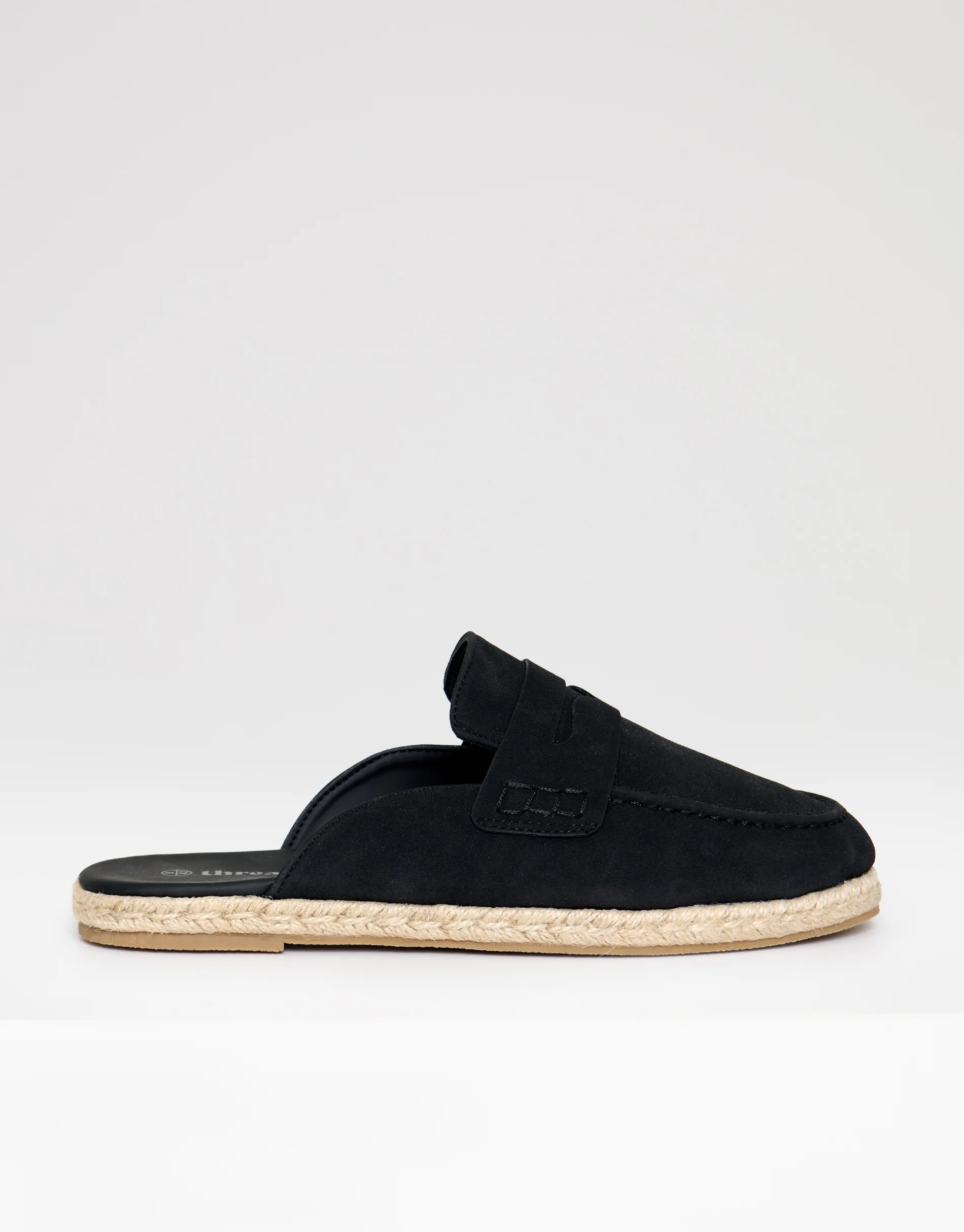 Faux Suede Penny Loafer Sandals in Black