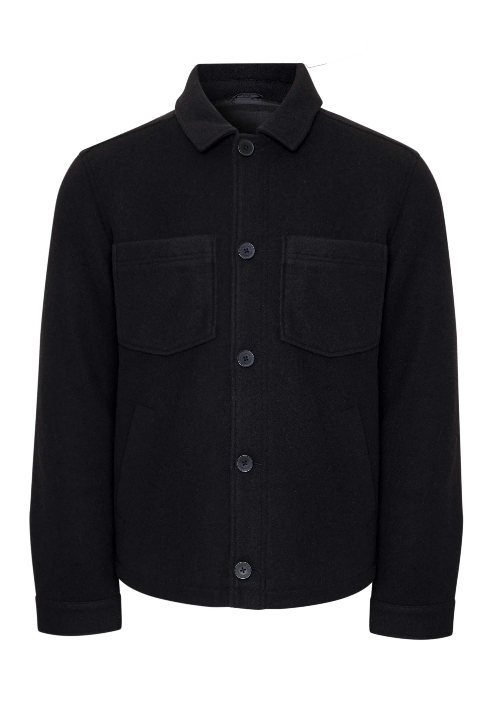 Faux Wool Button Up Quilted Shacket in Black - Image 7