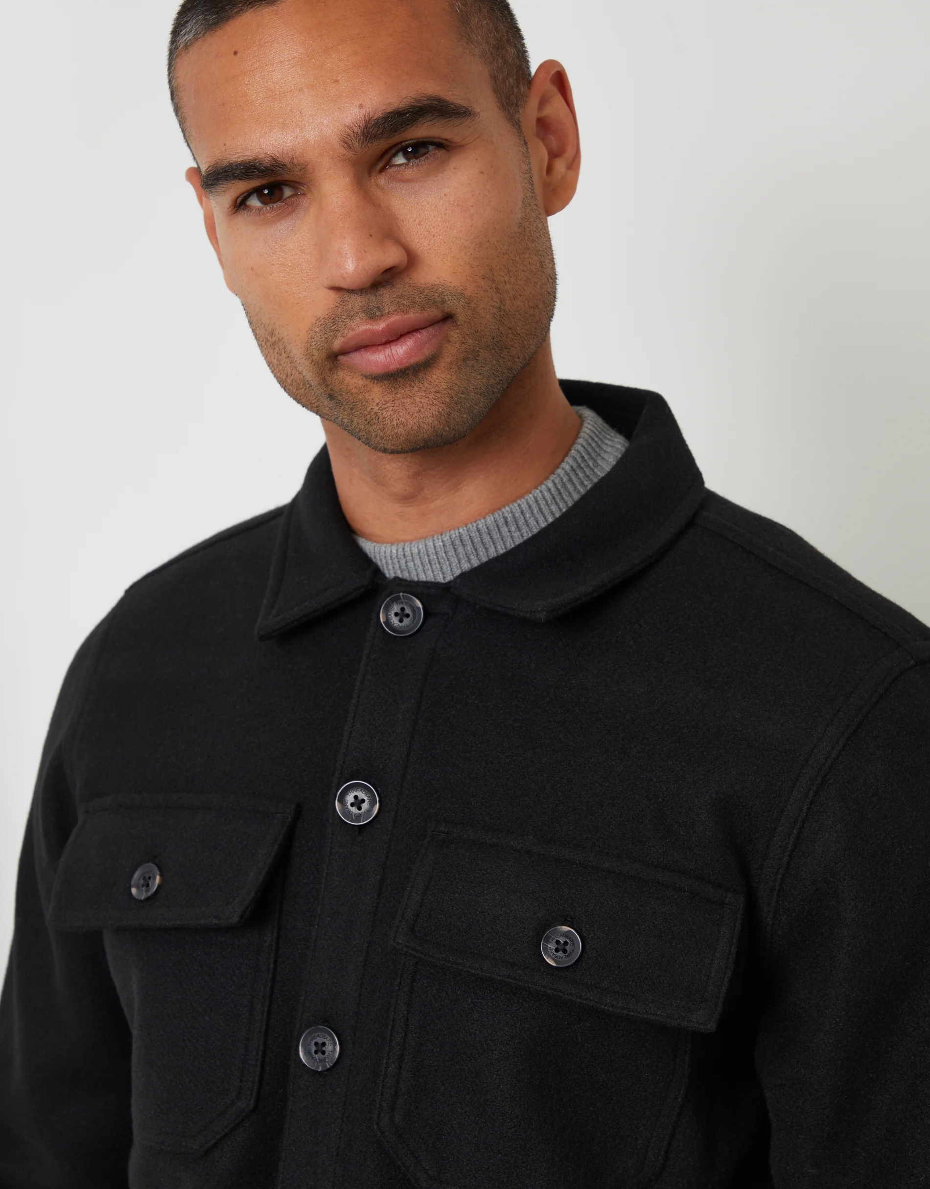 Faux Wool Button Up Shacket in Black - Image 4