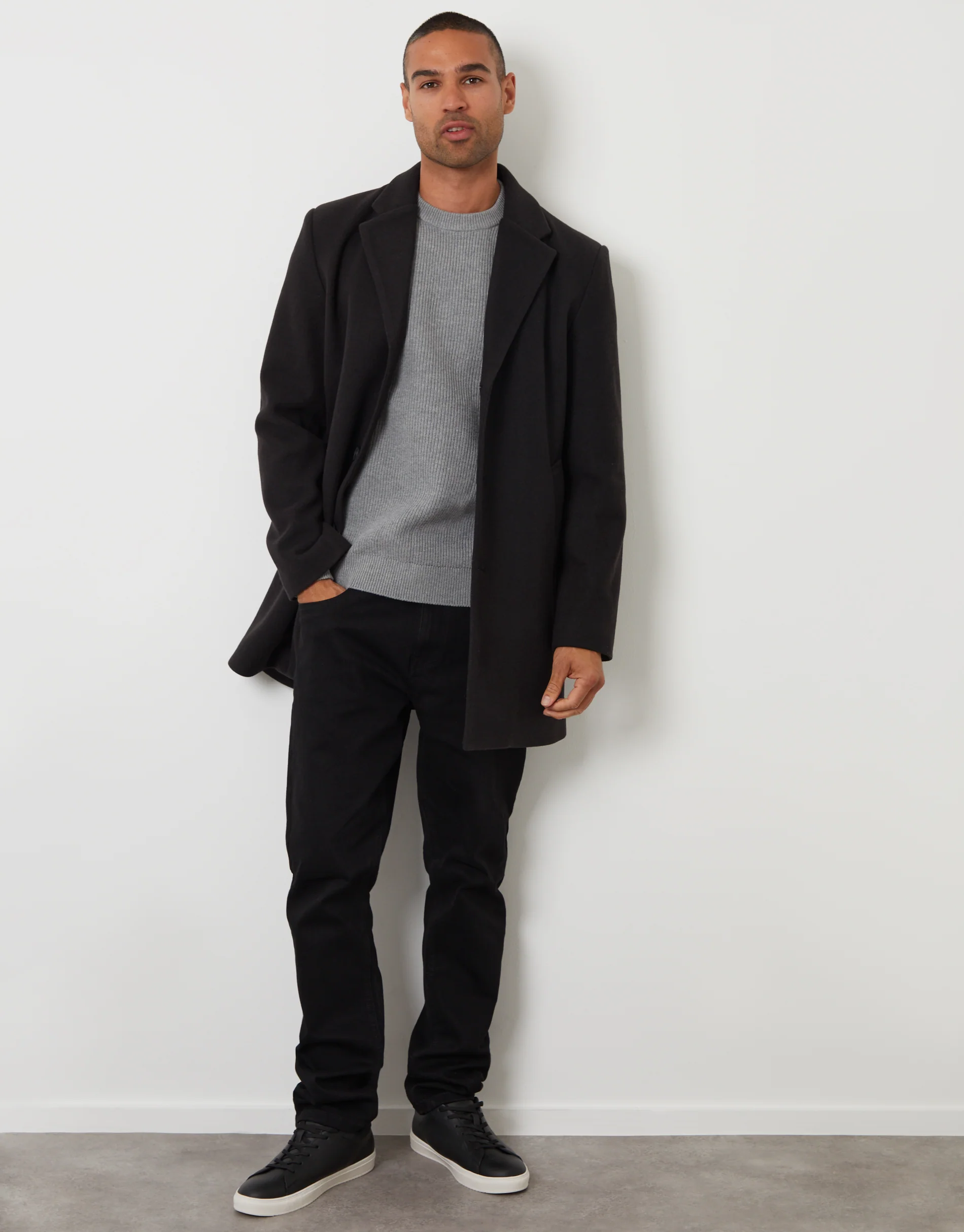 Faux Wool Overcoat in Black - Image 3