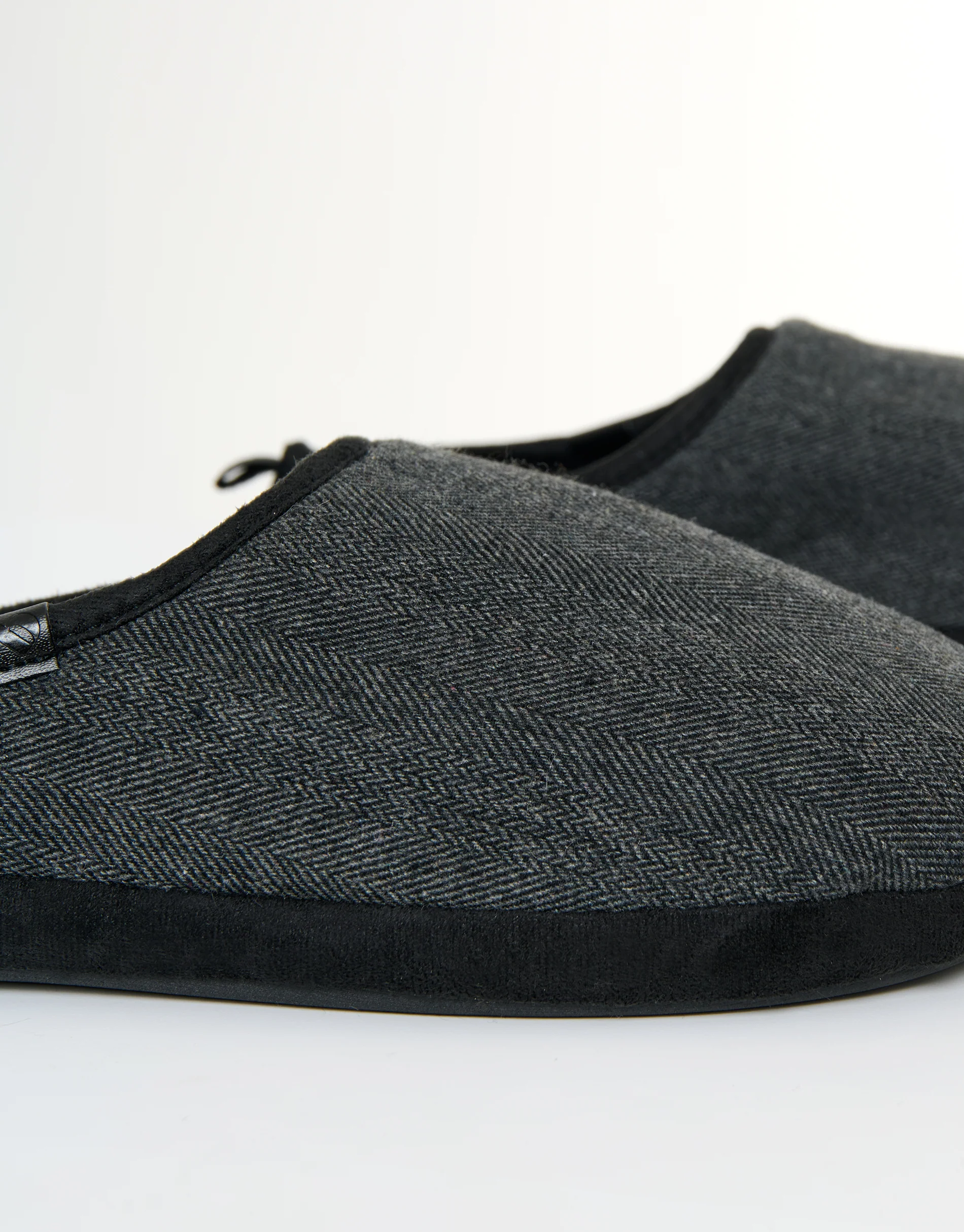 Herringbone Faux Fur Lined Mule Slippers in Black Check - Image 3