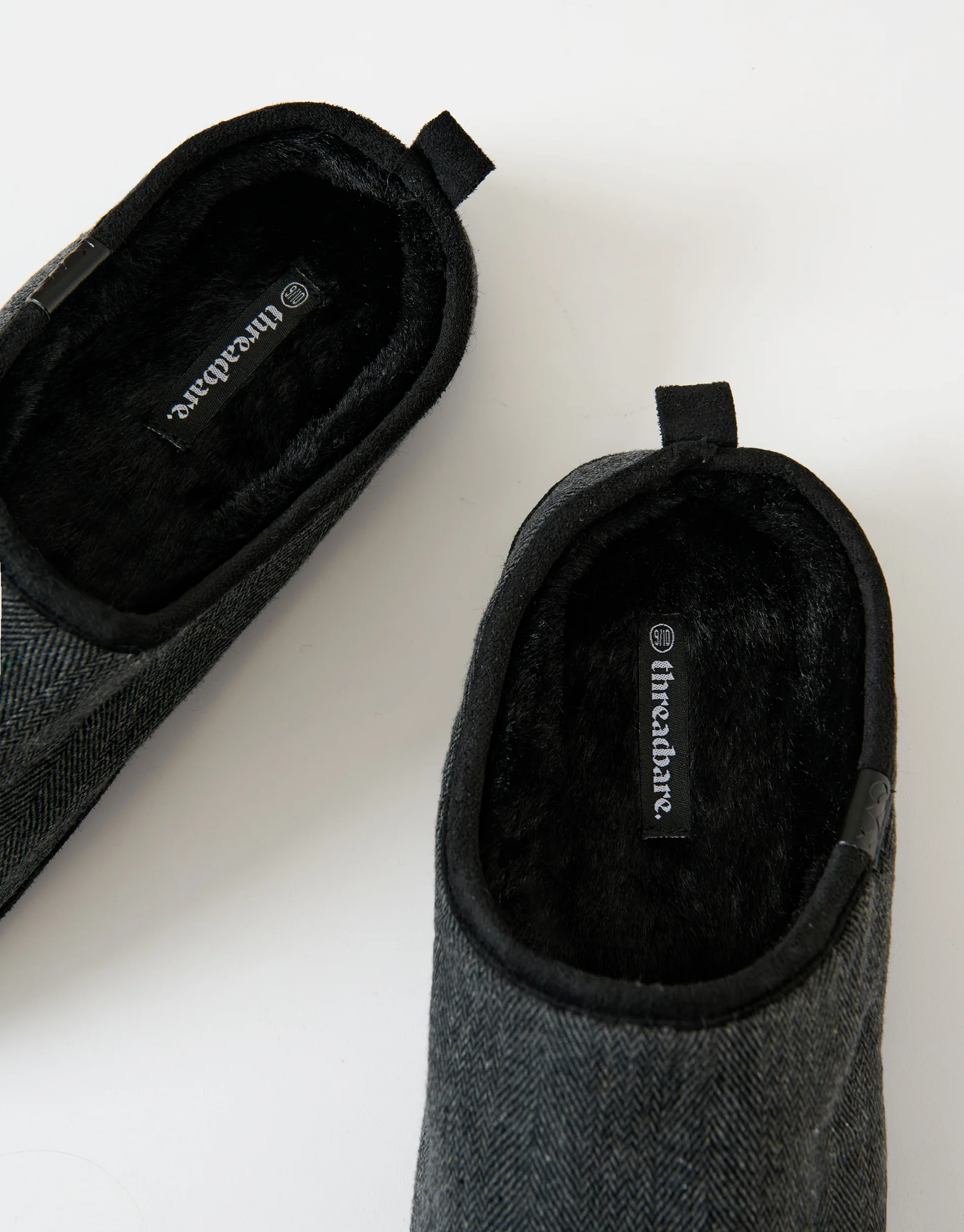 Herringbone Faux Fur Lined Mule Slippers in Black Check - Image 4