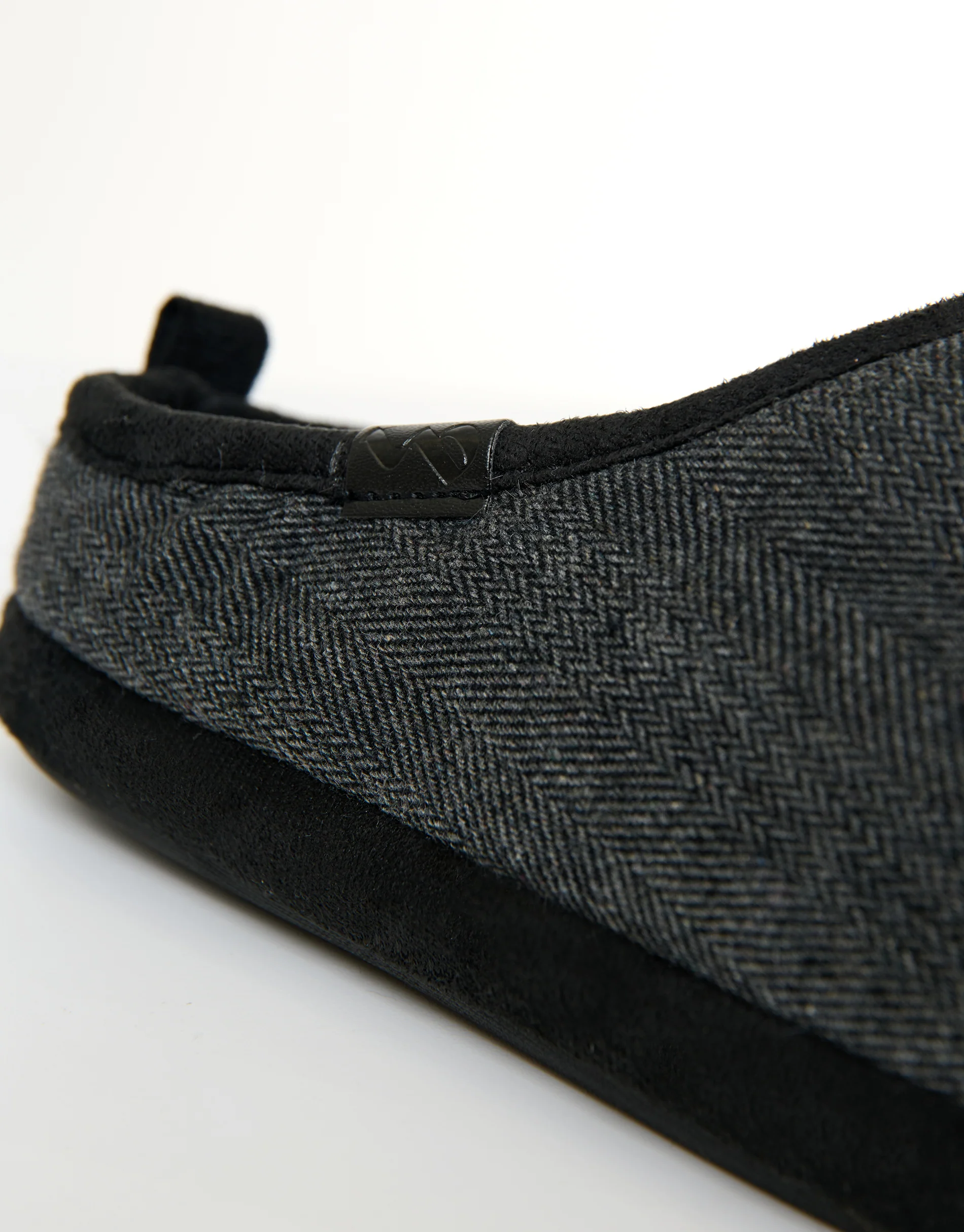 Herringbone Faux Fur Lined Mule Slippers in Black Check - Image 6