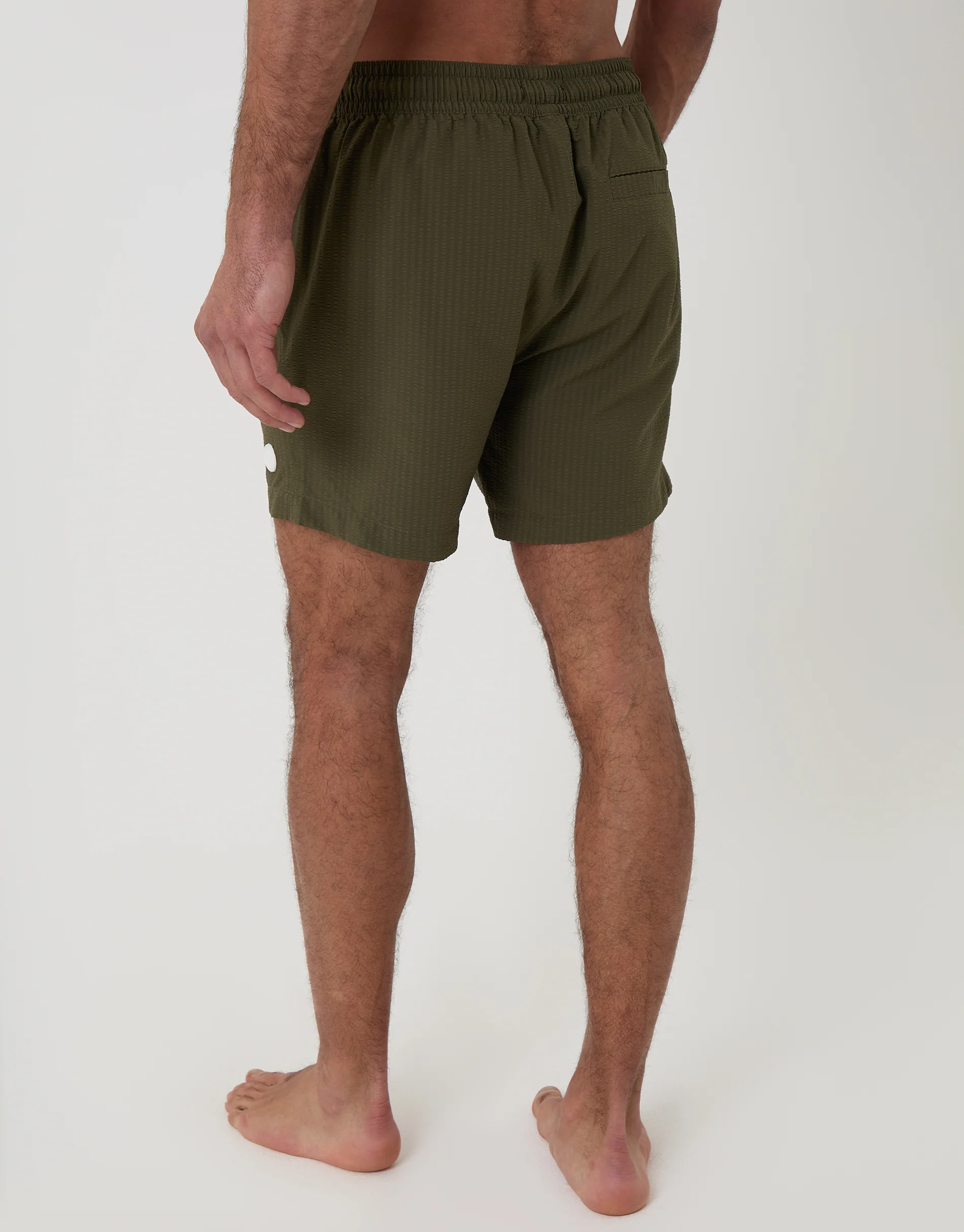2 Pack Seersucker Swim Shorts in Black & Khaki Green Stripe - Image 3
