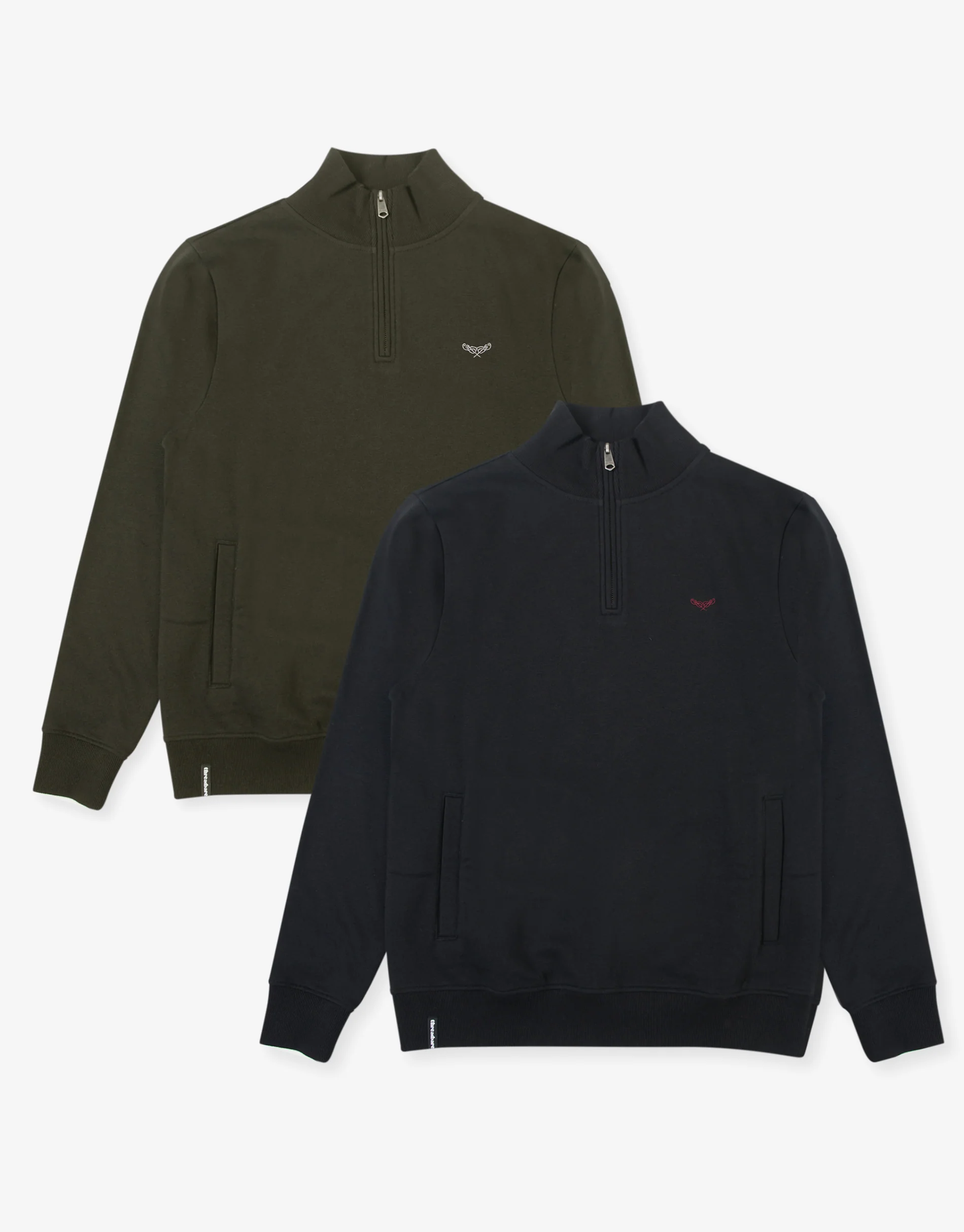 2 Pack Quarter Zip Sweatshirts in Black & Khaki Green