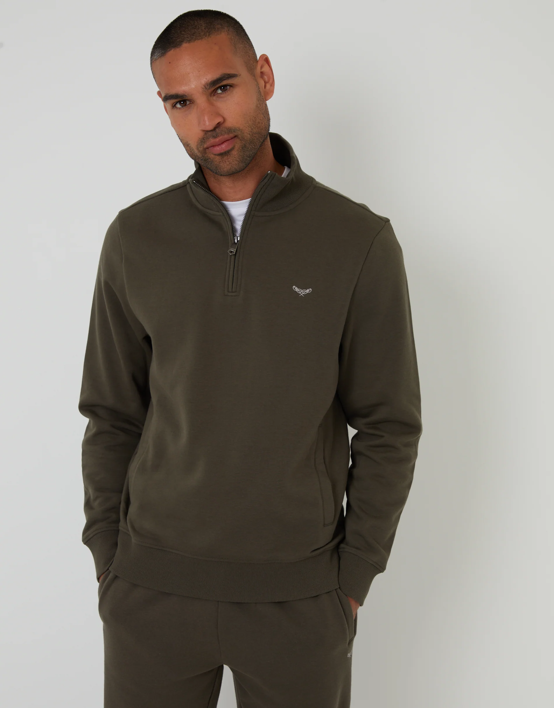 2 Pack Quarter Zip Sweatshirts in Black & Khaki Green - Image 2