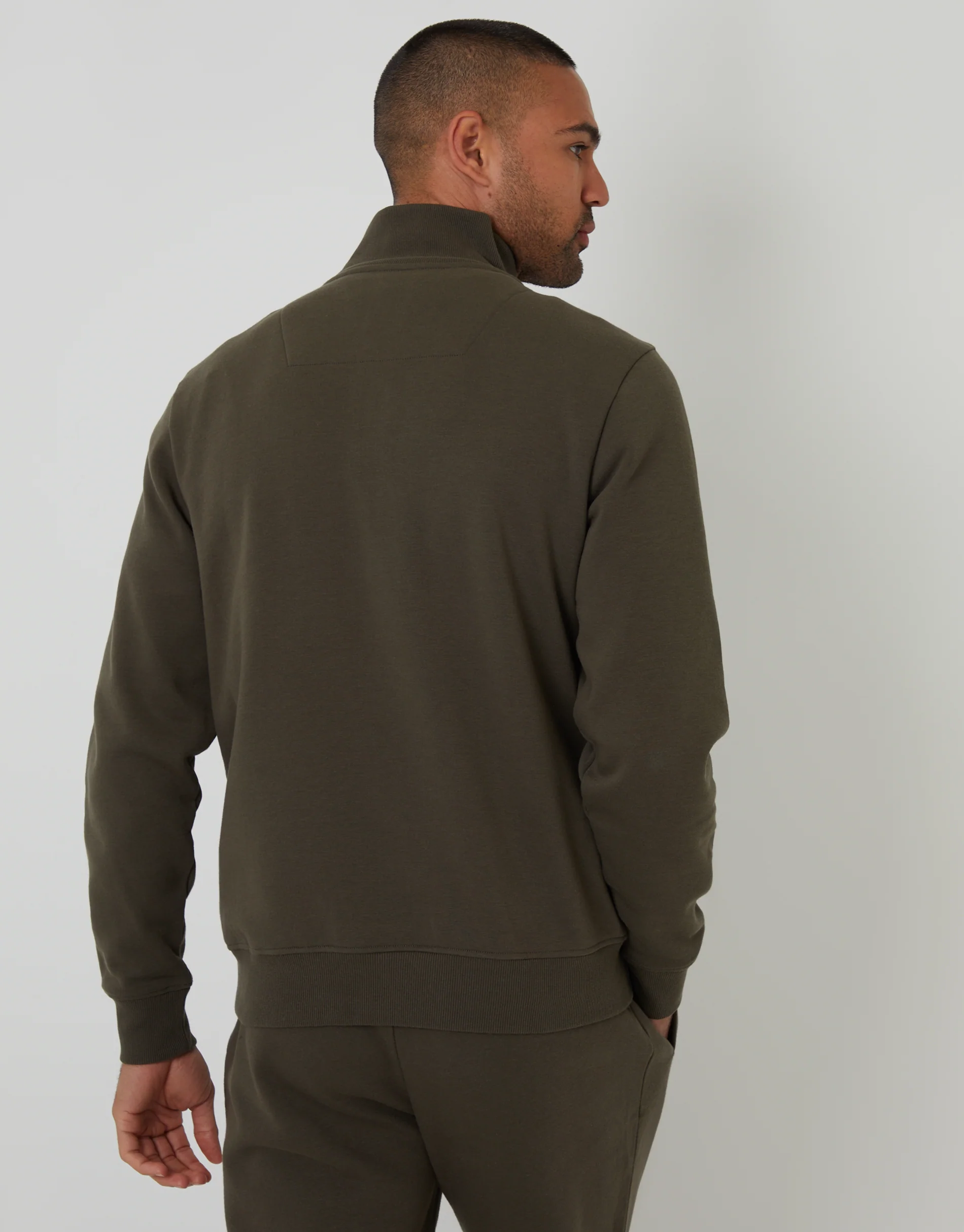 2 Pack Quarter Zip Sweatshirts in Black & Khaki Green - Image 3
