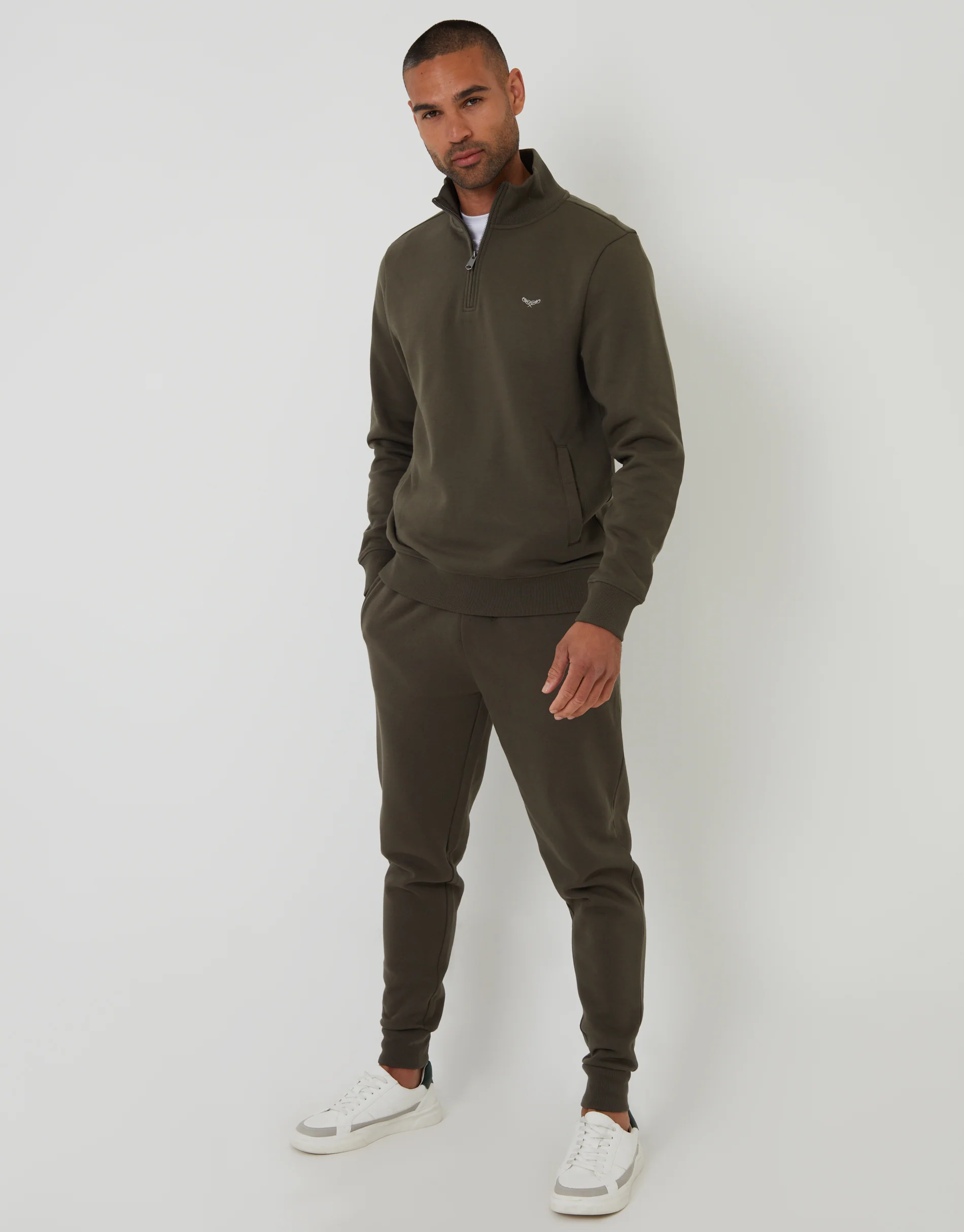 2 Pack Quarter Zip Sweatshirts in Black & Khaki Green - Image 4