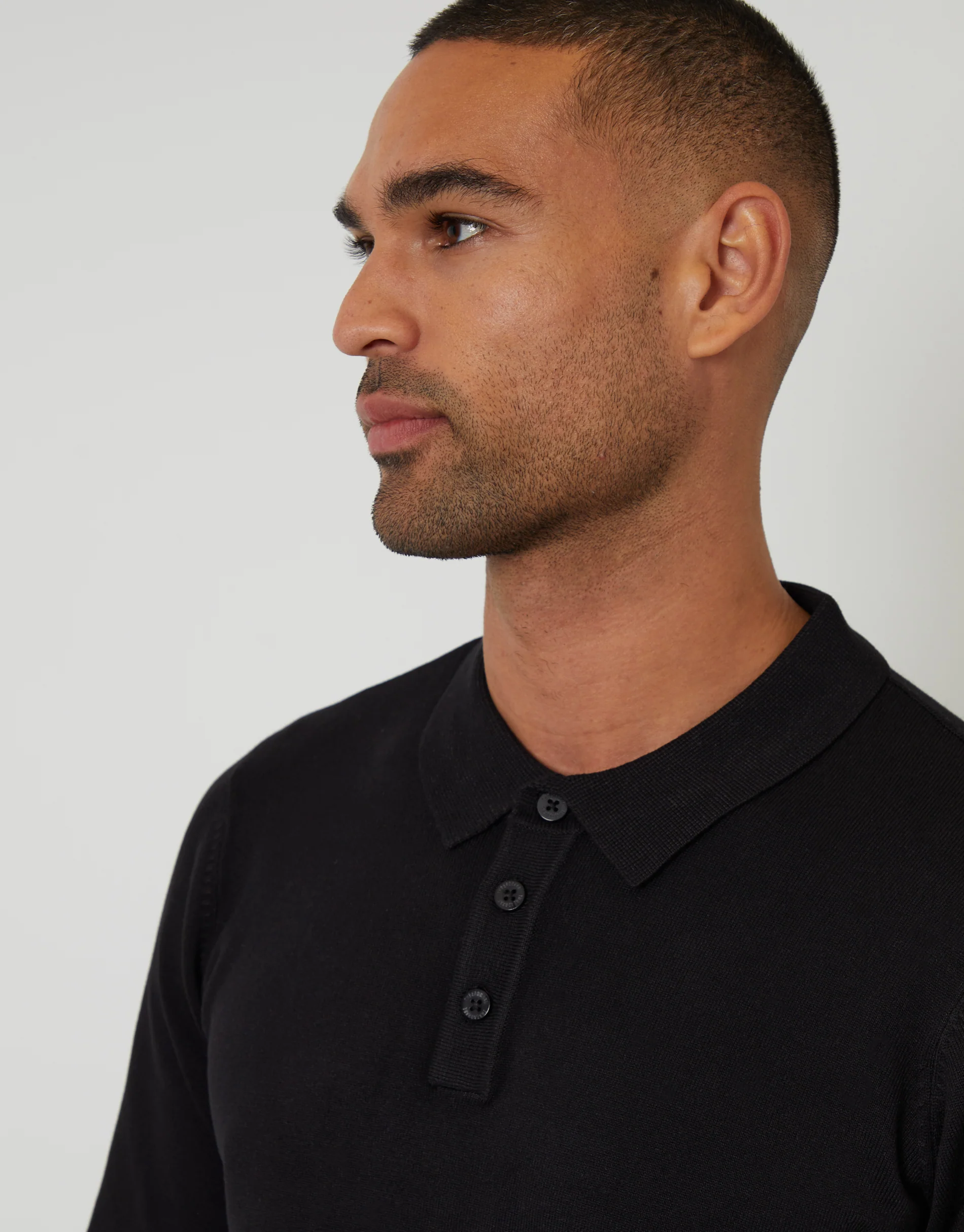 Knitted Long Sleeve Polo Jumper in Black - Image 4