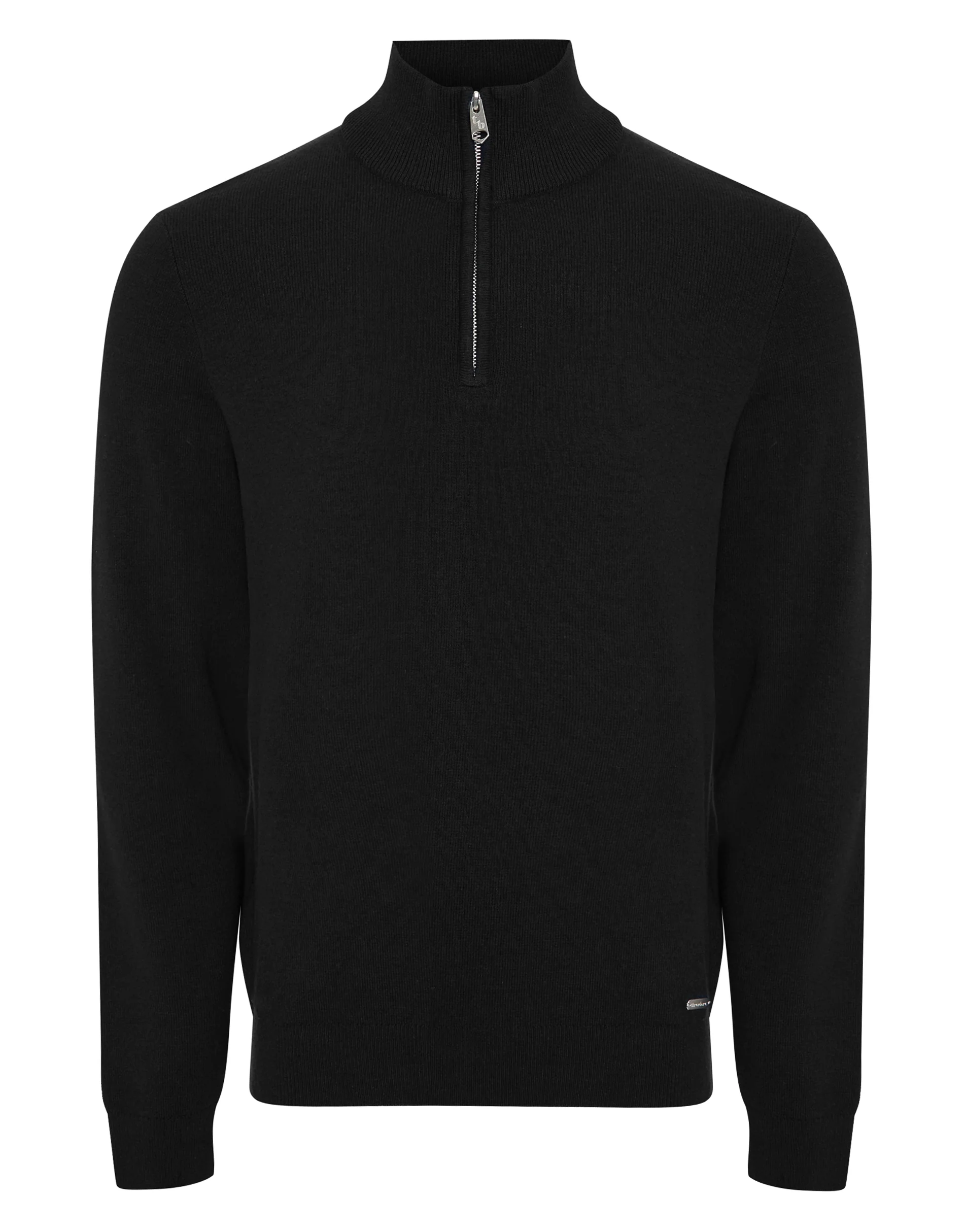 Knitted Quarter Zip Jumper in Black - Image 7