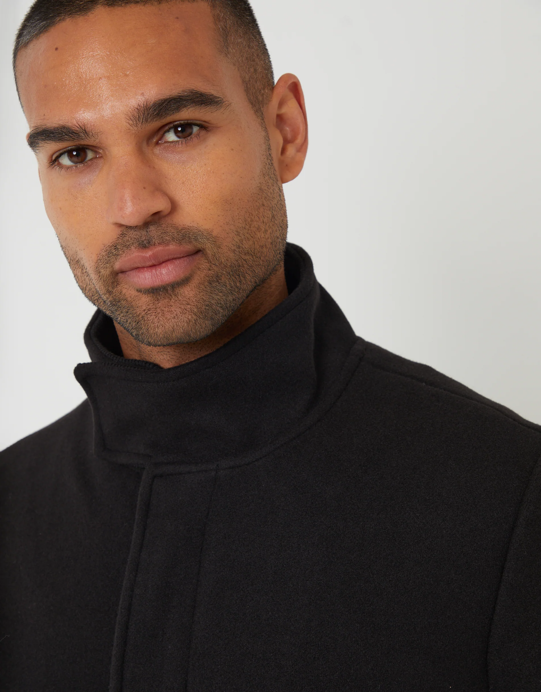 Longline Faux Wool Funnel Neck Coat in Black - Image 4