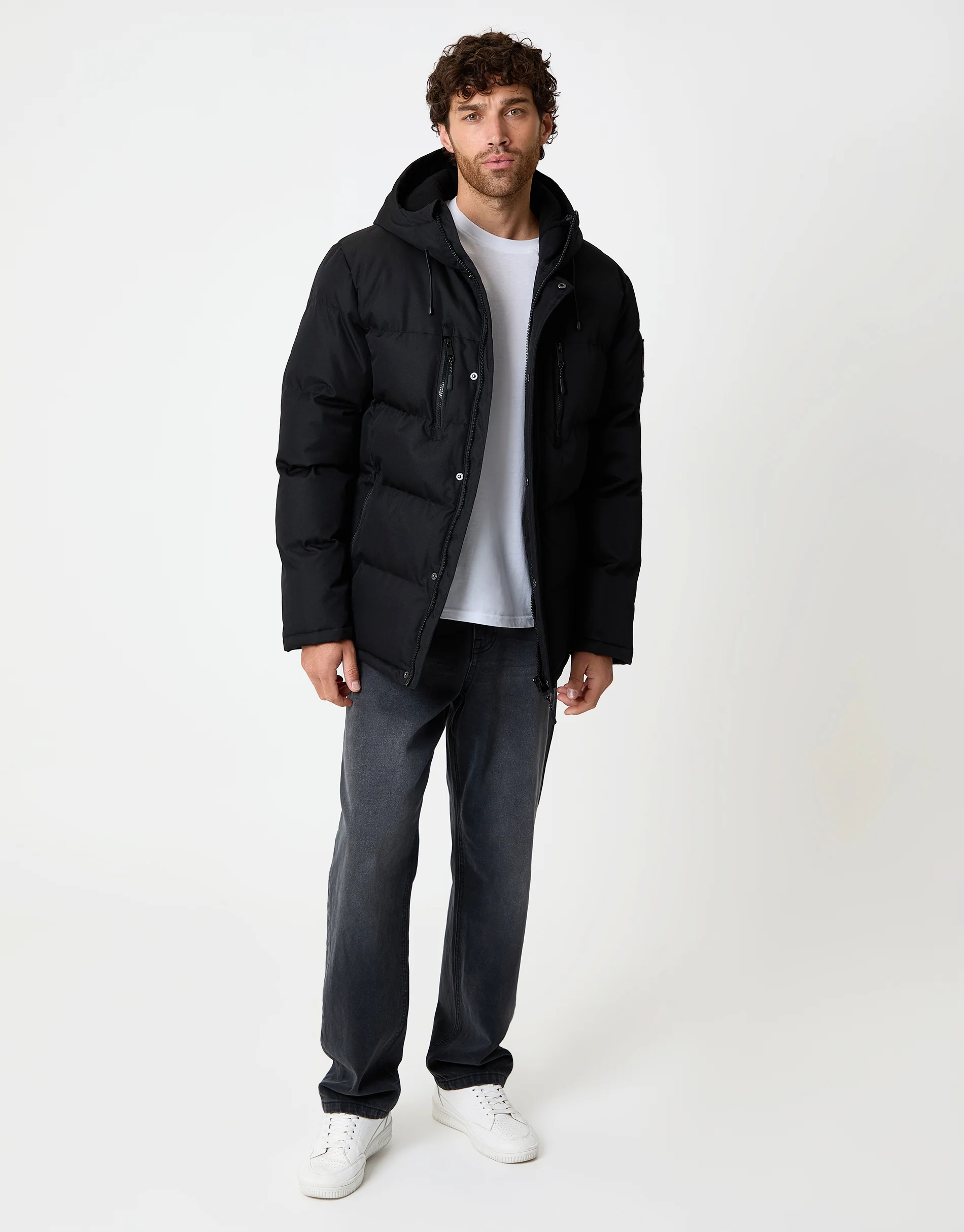 Longline Puffer Coat in Black - Image 3
