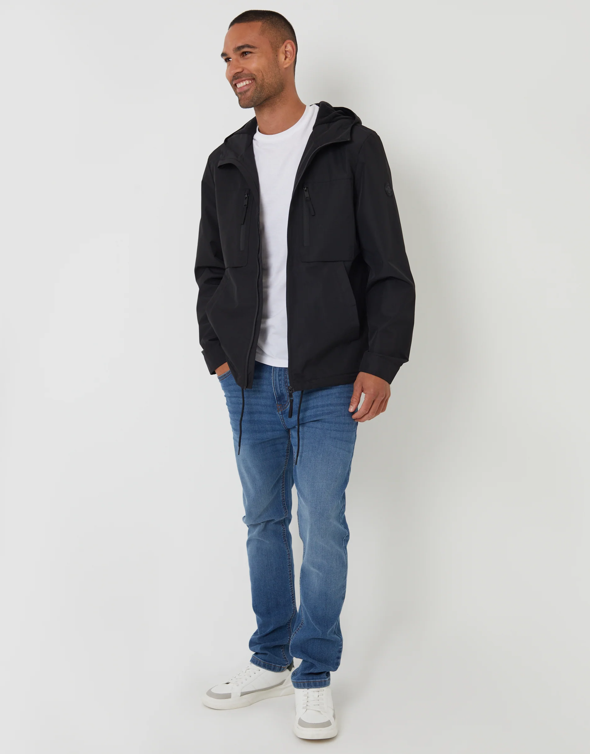 Microfleece Lined Hooded Jacket in Black - Image 3