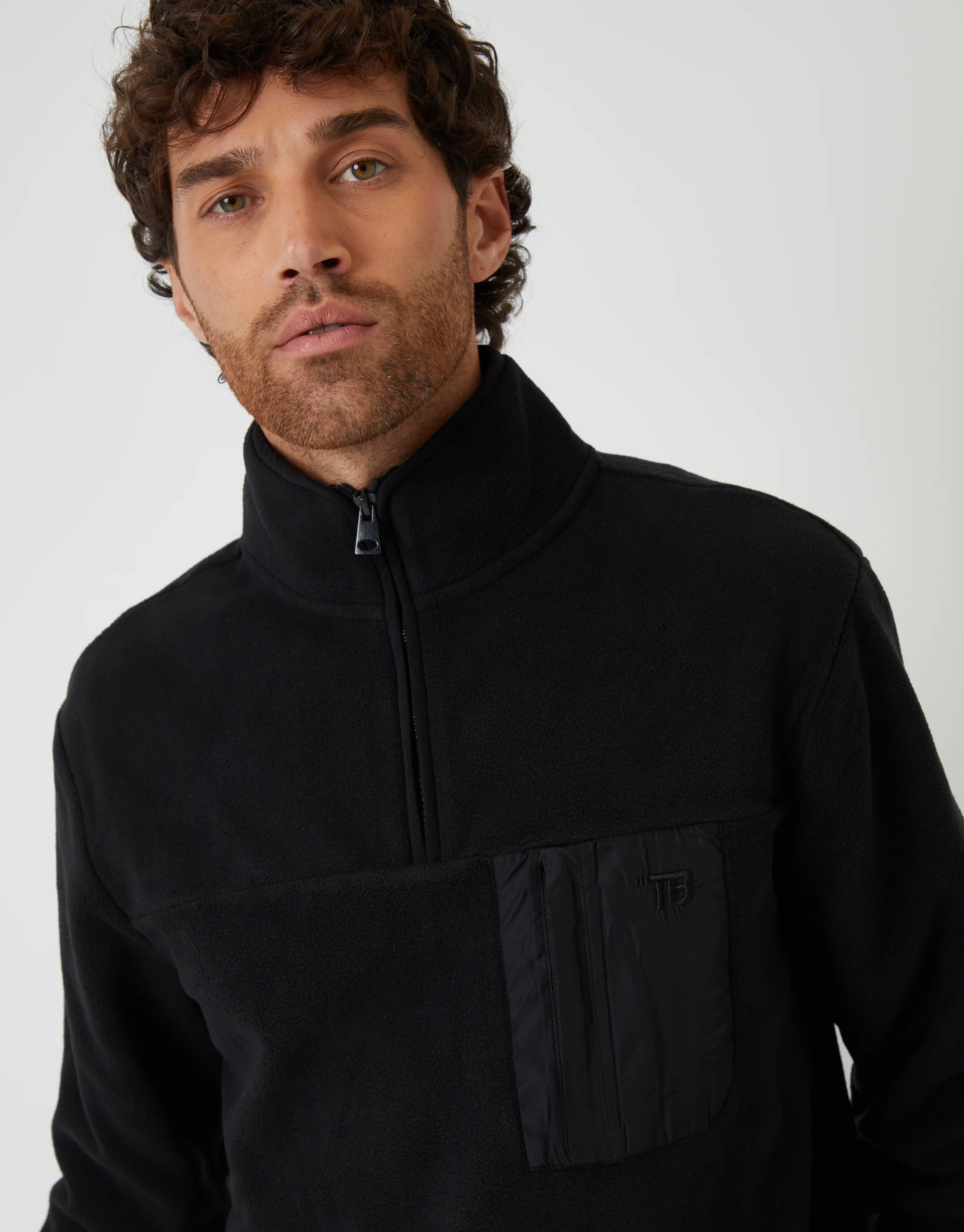 Microfleece Quarter Zip Sweatshirt in Black - Image 4