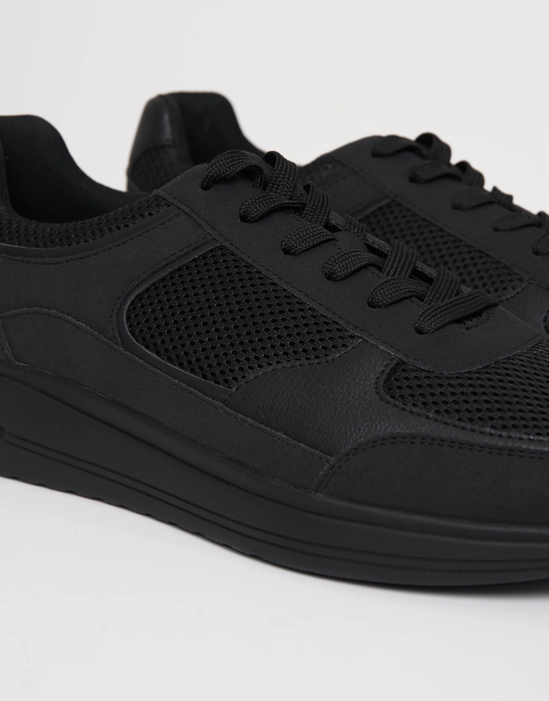 Mixed Material Trainers in Black - Image 3