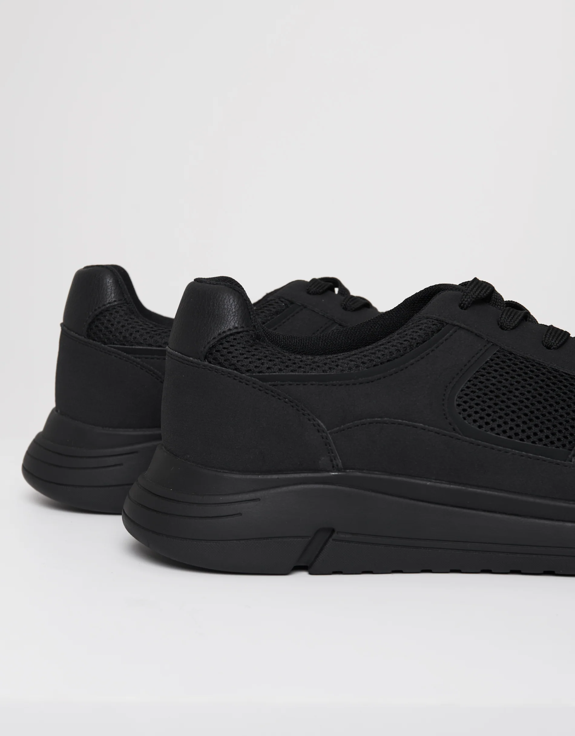 Mixed Material Trainers in Black - Image 4