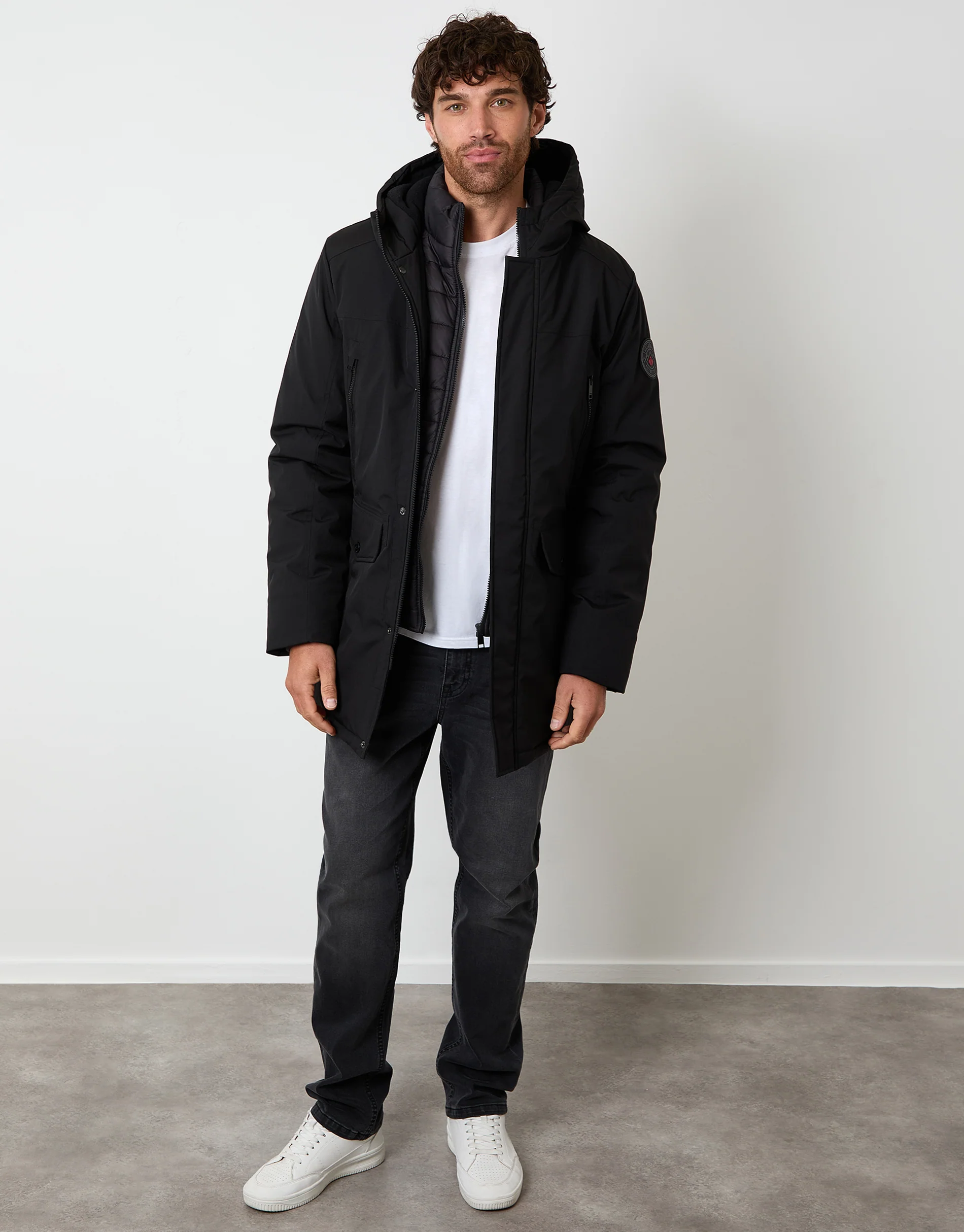 Mock Inner Longline Utility Coat in Black - Image 3