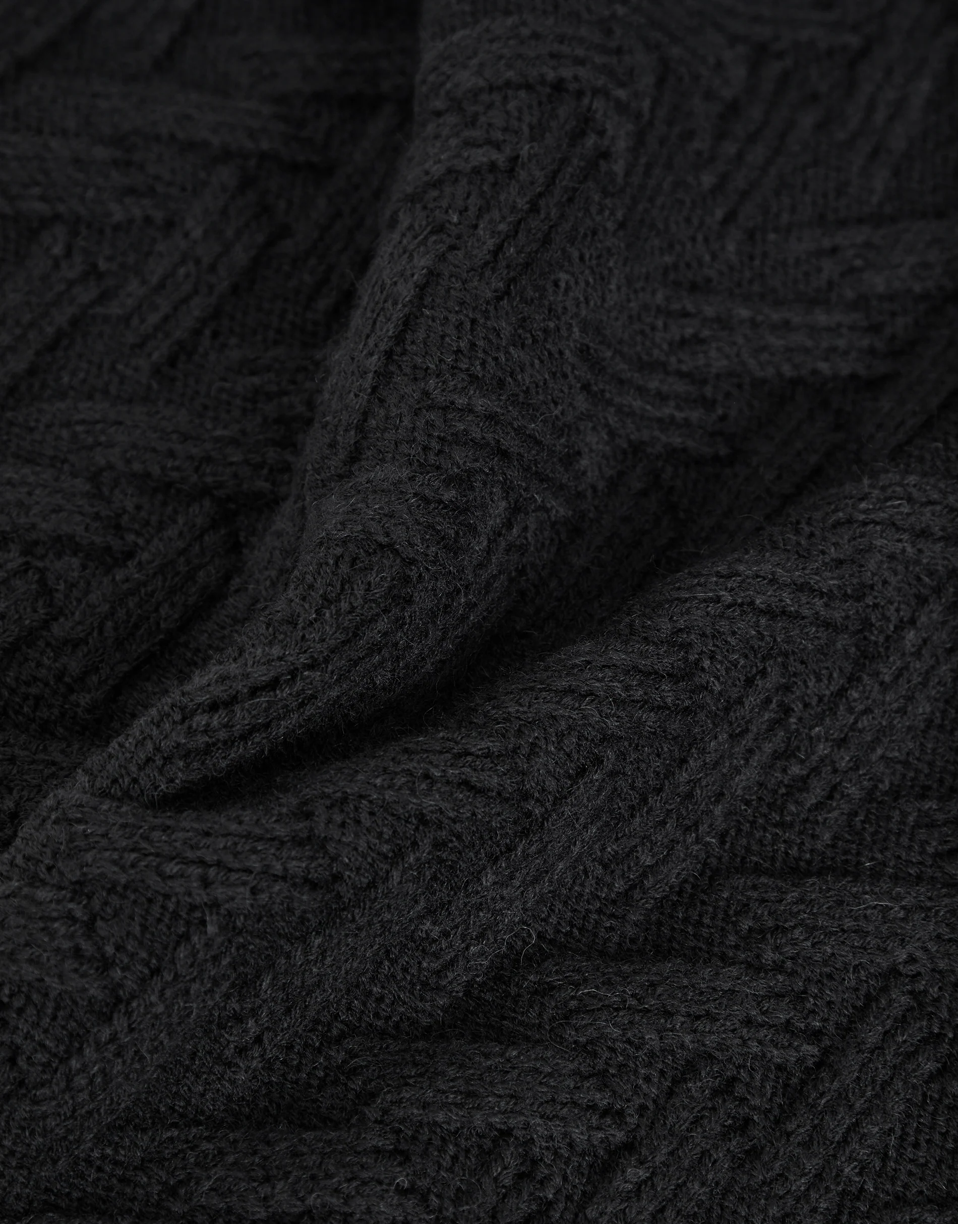 Mock Neck Funnel Neck Cable Knit Jumper in Black - Image 6