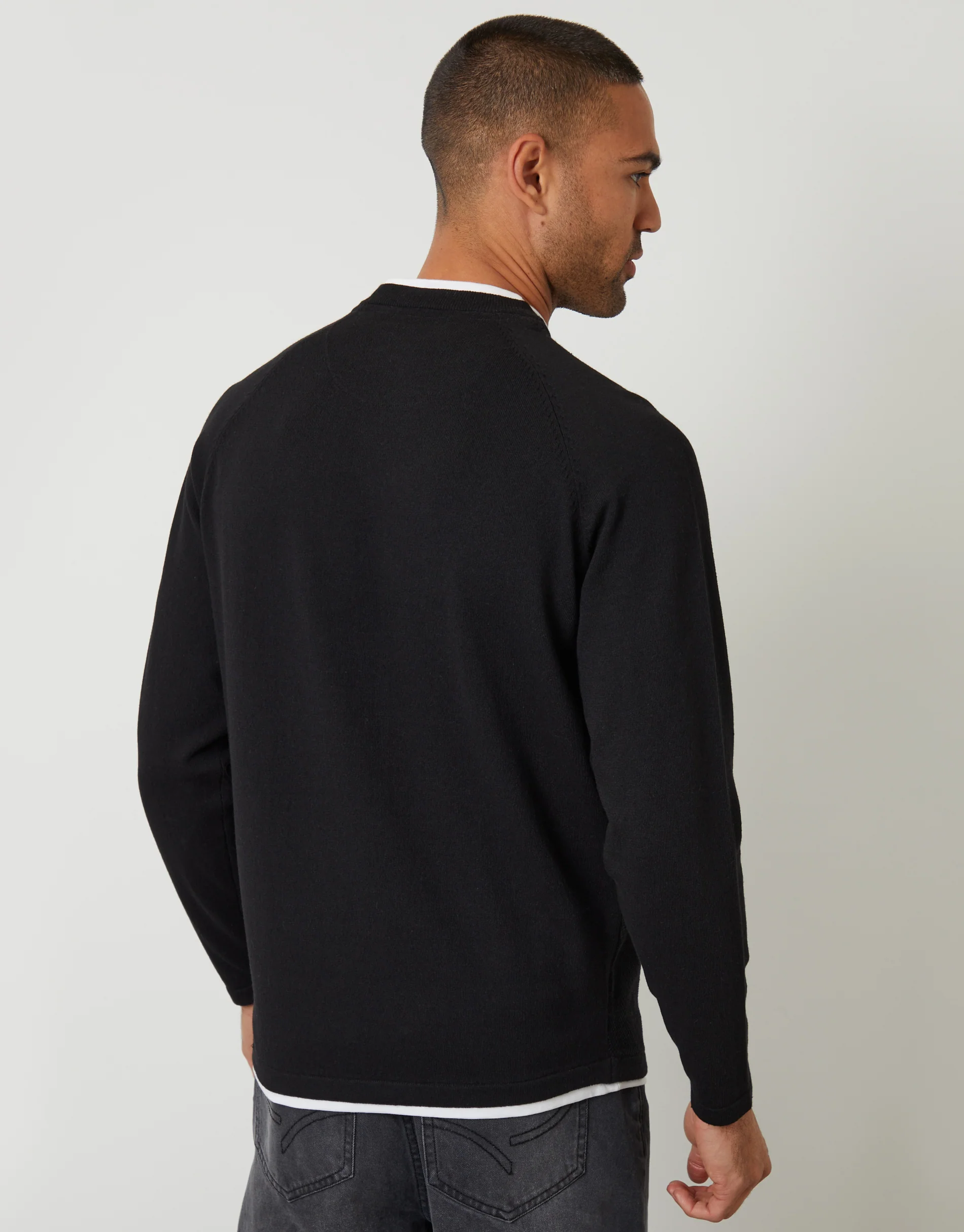 Mock Tee Textured Knit Crew Neck Jumper in Black - Image 2