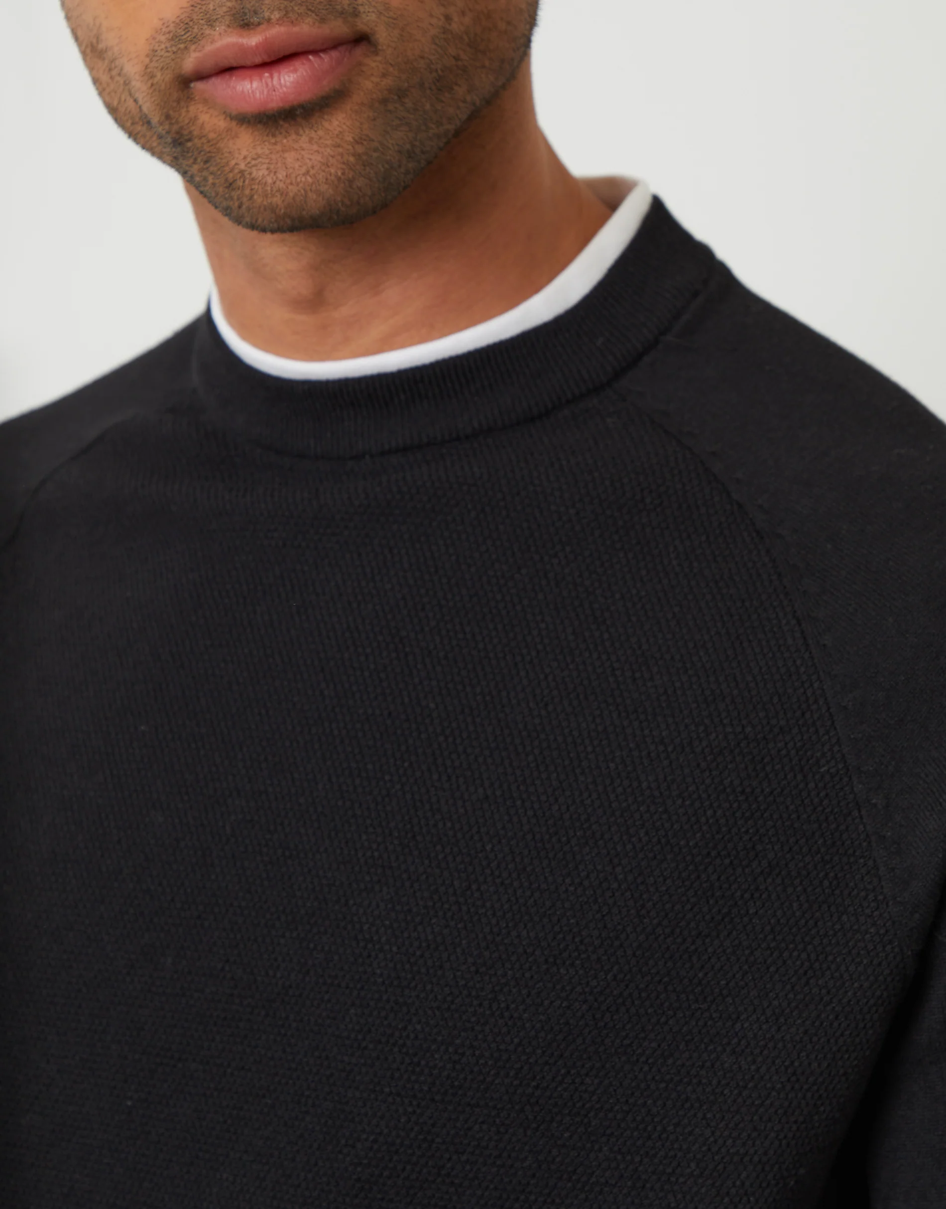 Mock Tee Textured Knit Crew Neck Jumper in Black - Image 4