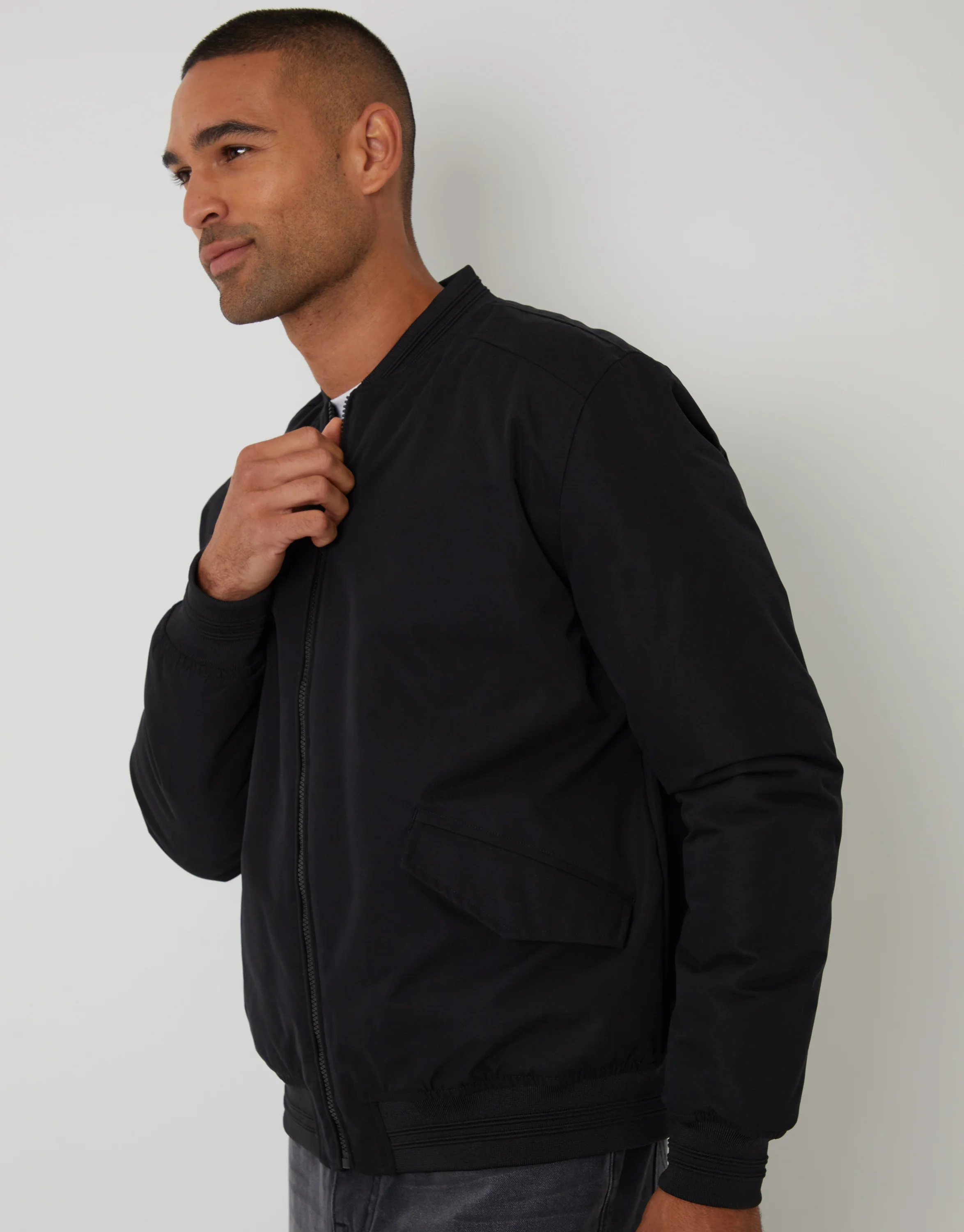 Padded Bomber Jacket in Black - Image 4