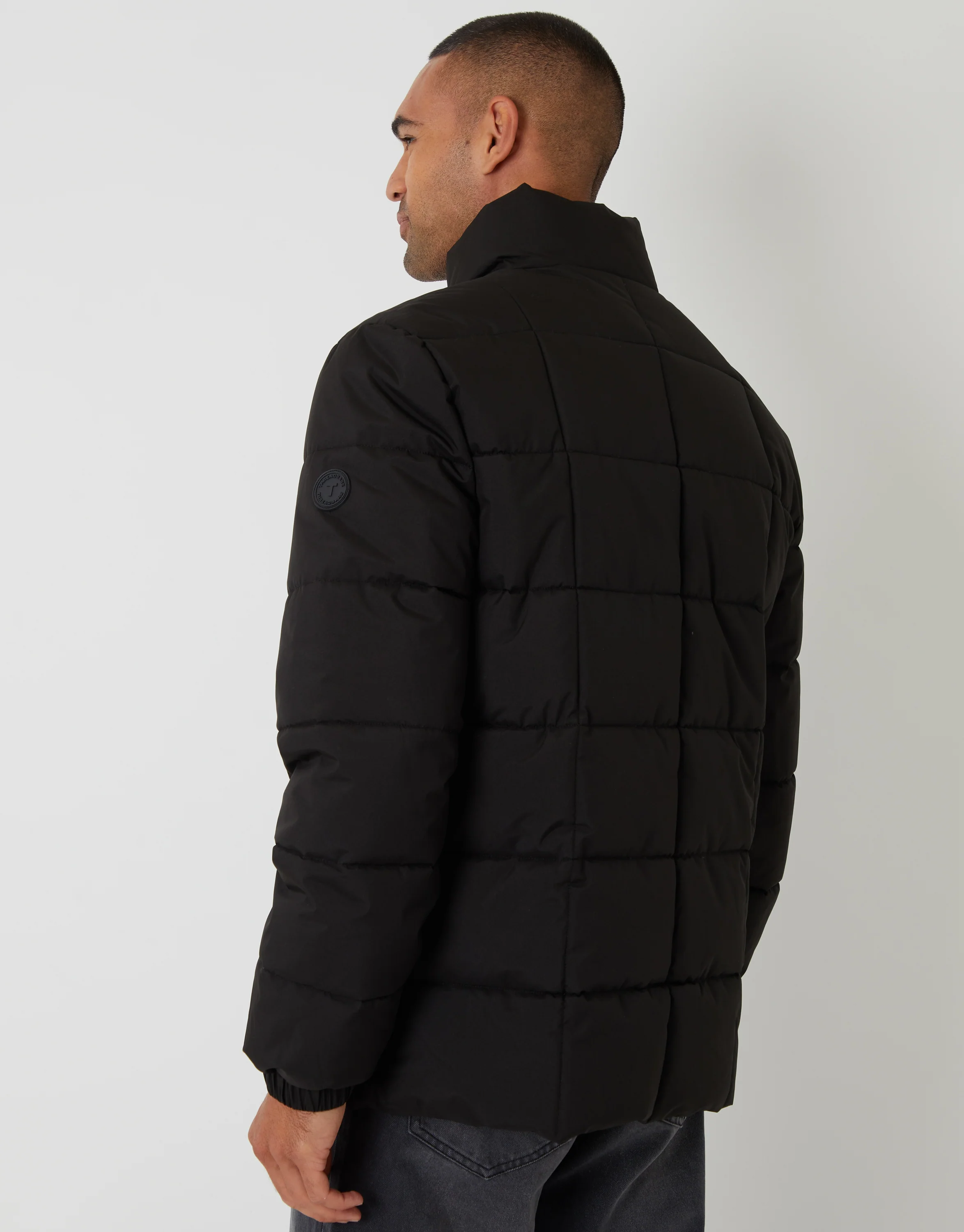 Padded Funnel Neck Jacket in Black - Image 2