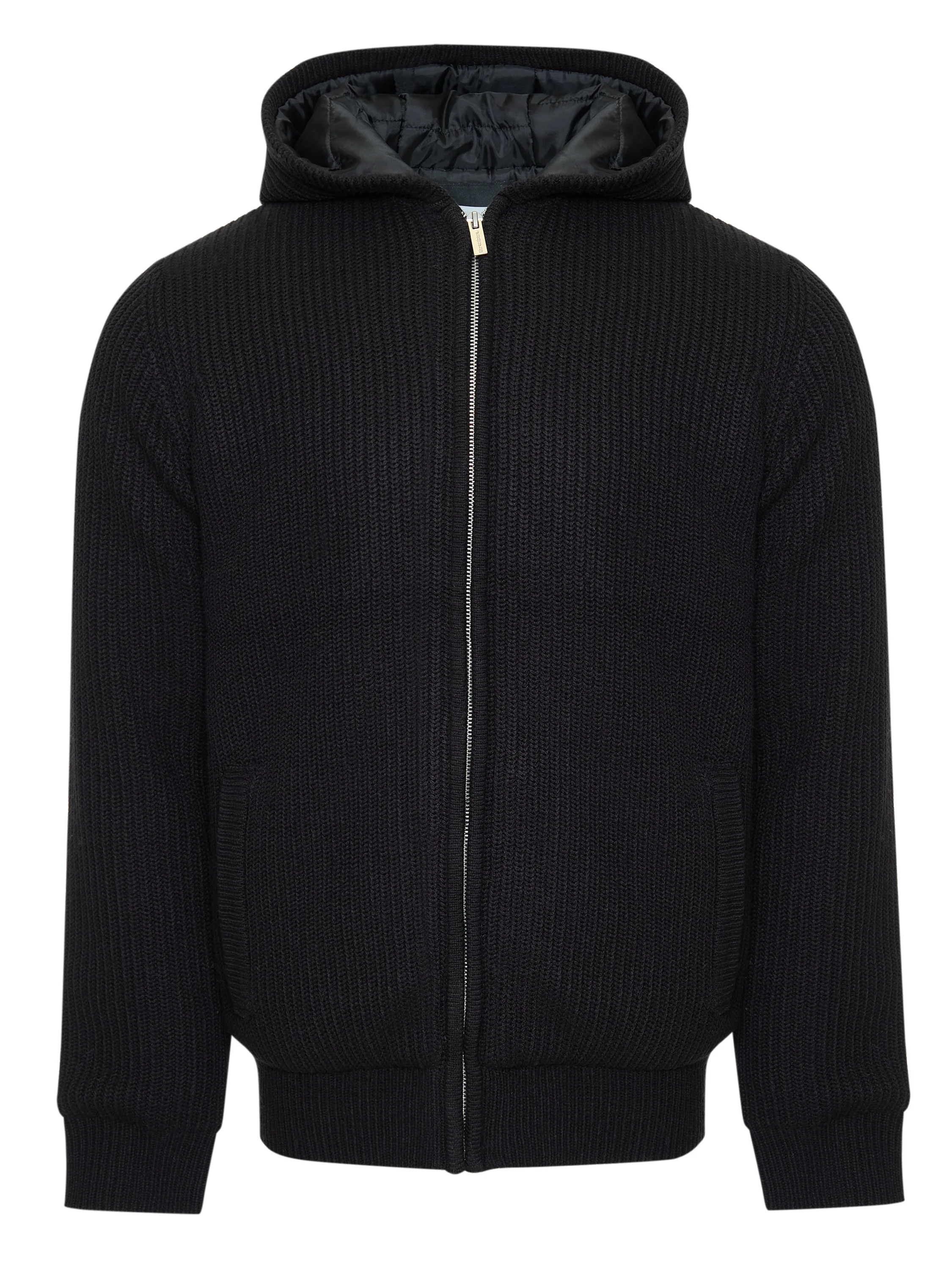 Padded Knitted Jacket in Black - Image 7