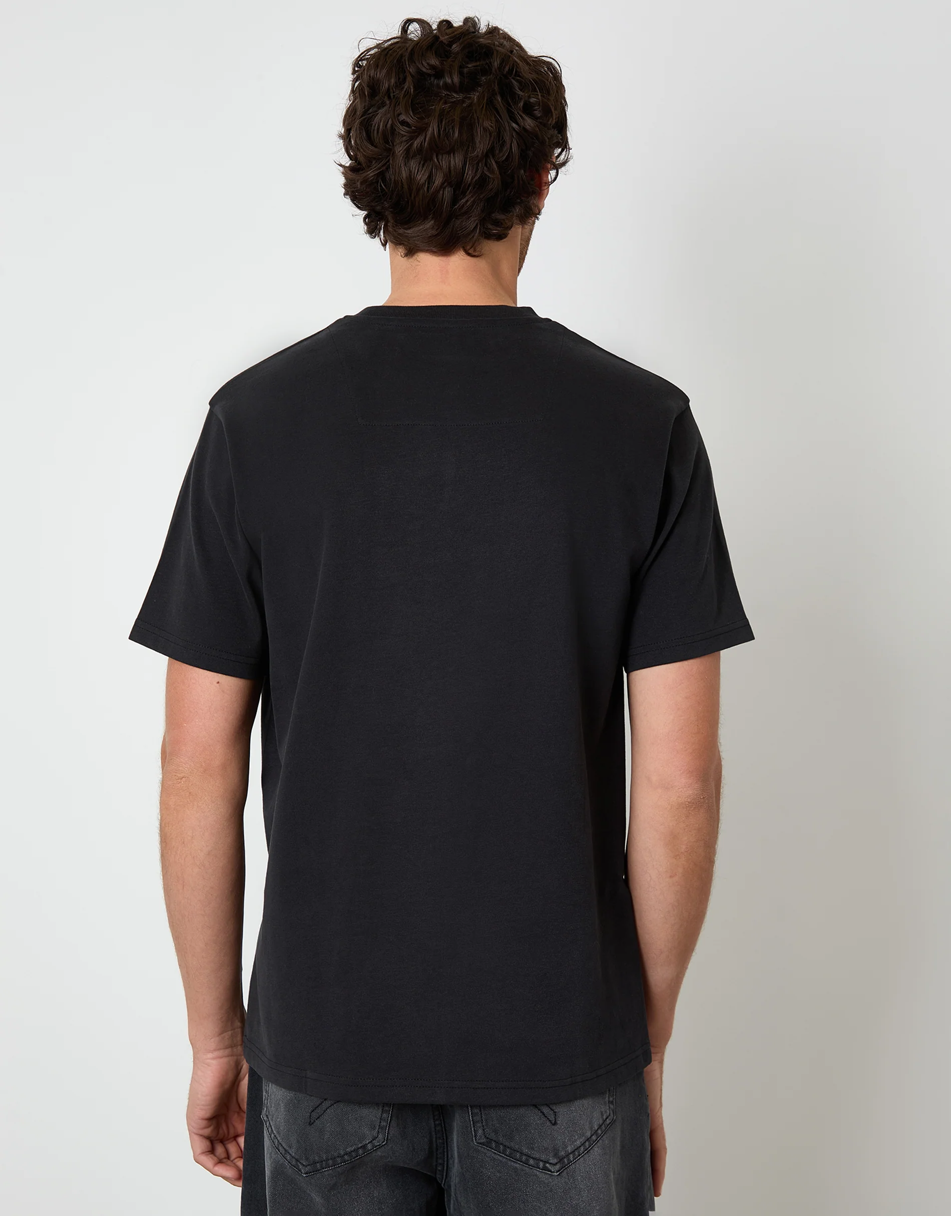 Peached Cotton Crew Neck T-Shirt in Black - Image 2