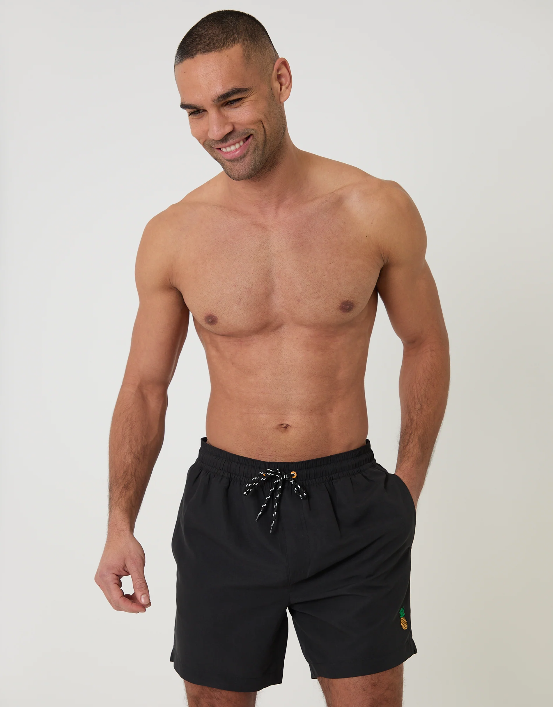 Pineapple Embroidered Quick Dry Swim Shorts in Black - Image 3