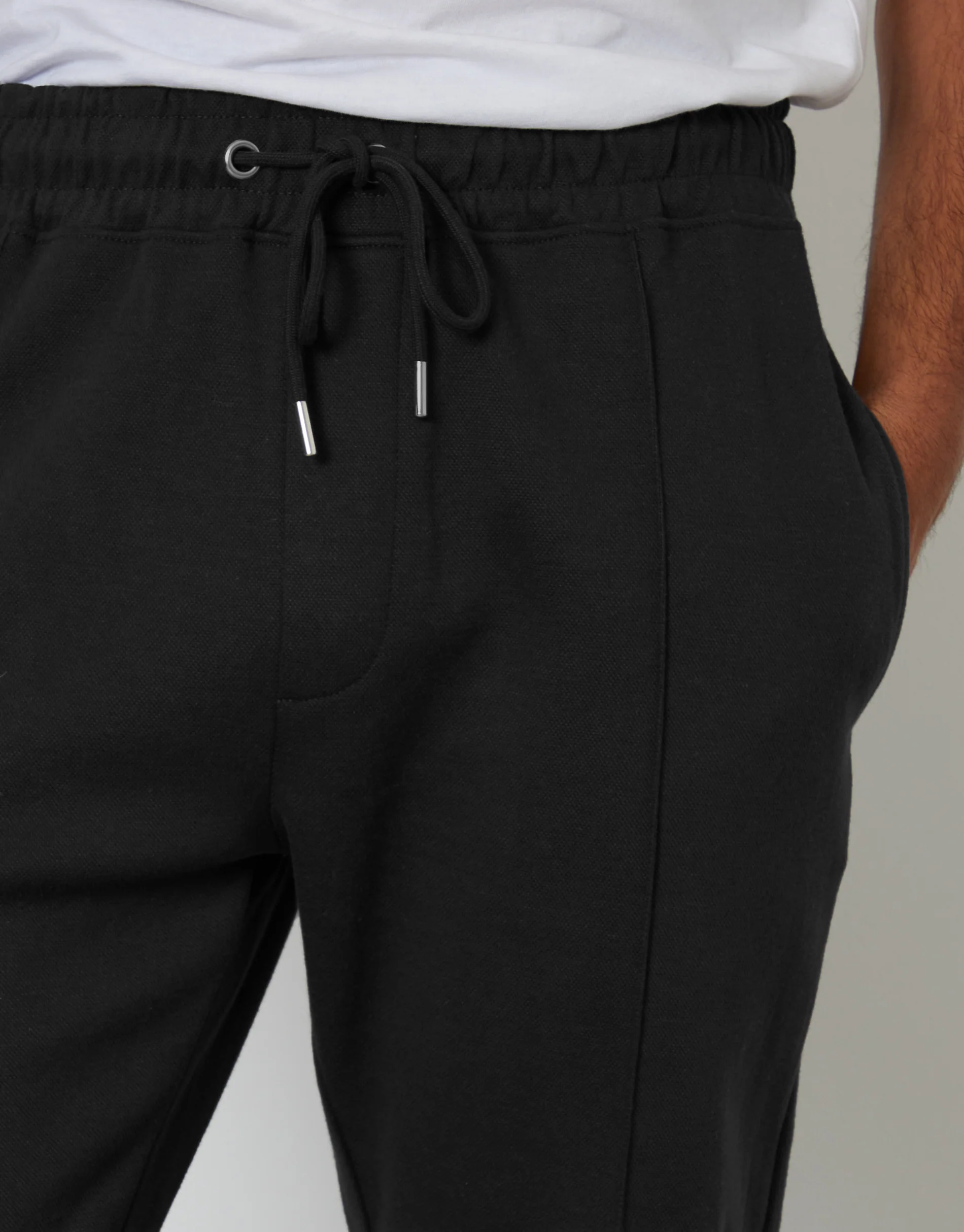 Pintuck Pique Joggers in Black - Image 4