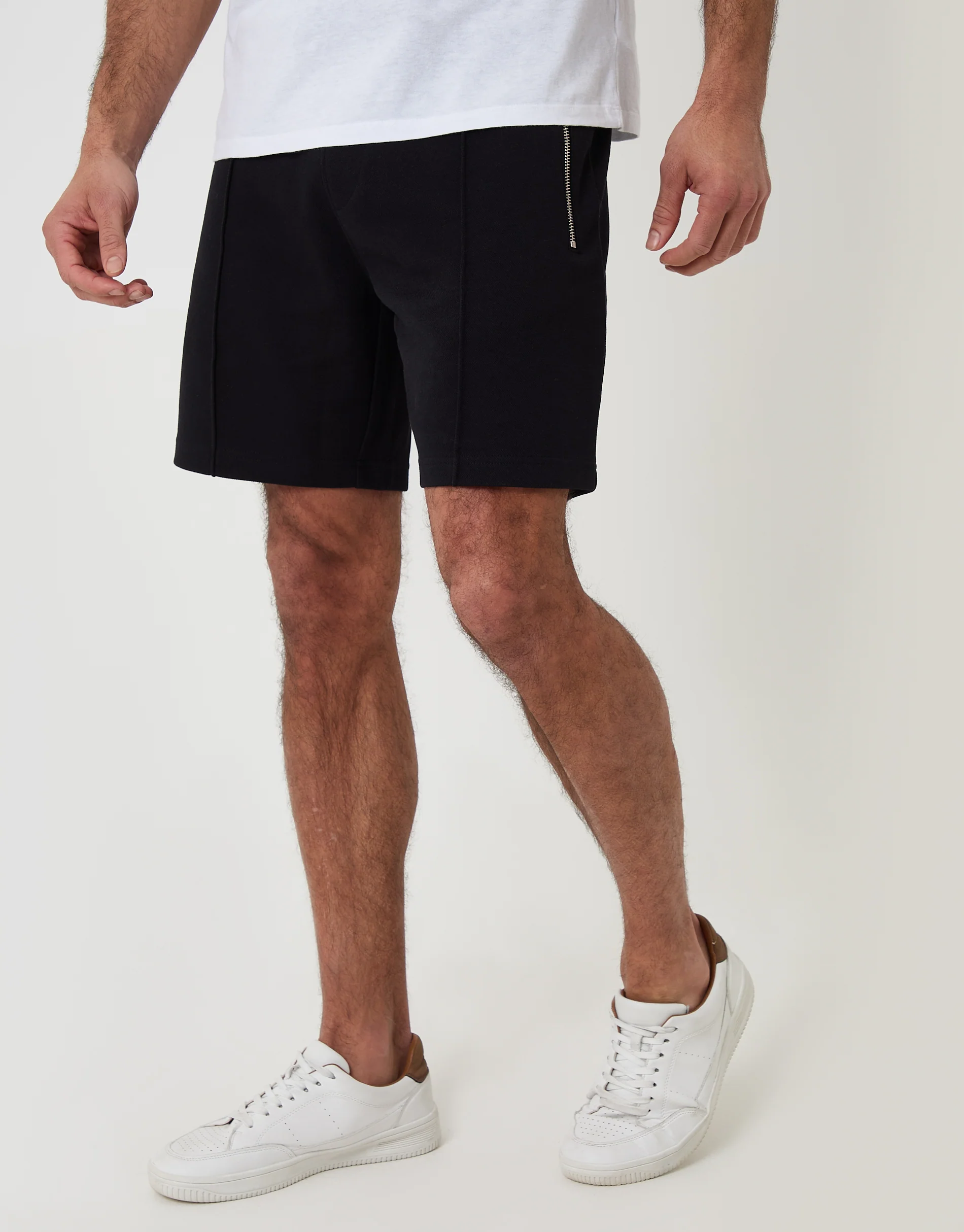 Pique Pleated Sweat Shorts in Black - Image 3