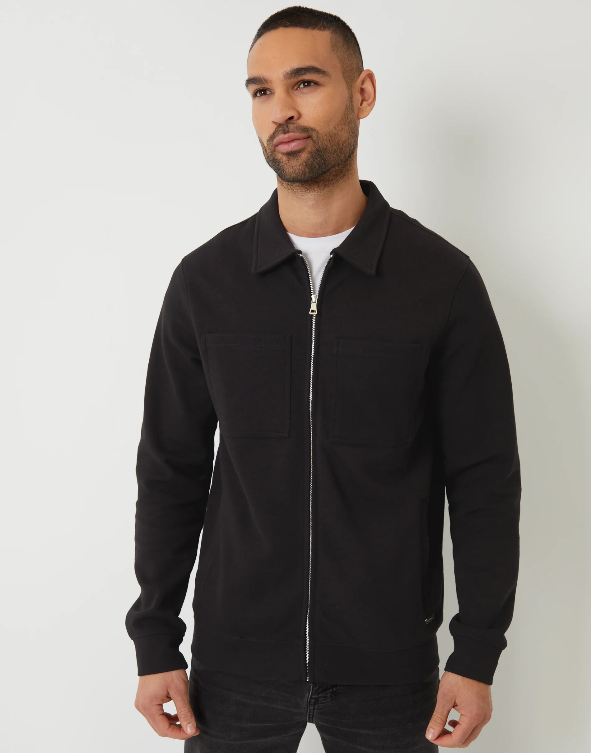 Pique Zip Through Shacket in Black - Image 5